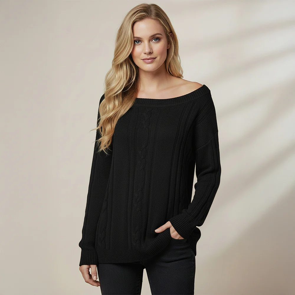 Slouchy Asymmetrical Neck Knitted Sweater