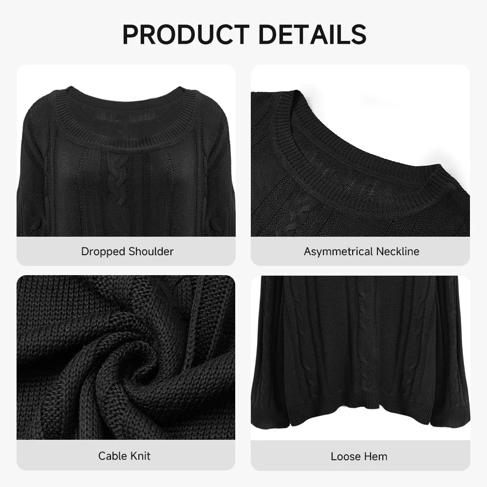 Slouchy Asymmetrical Neck Knitted Sweater - Image 6