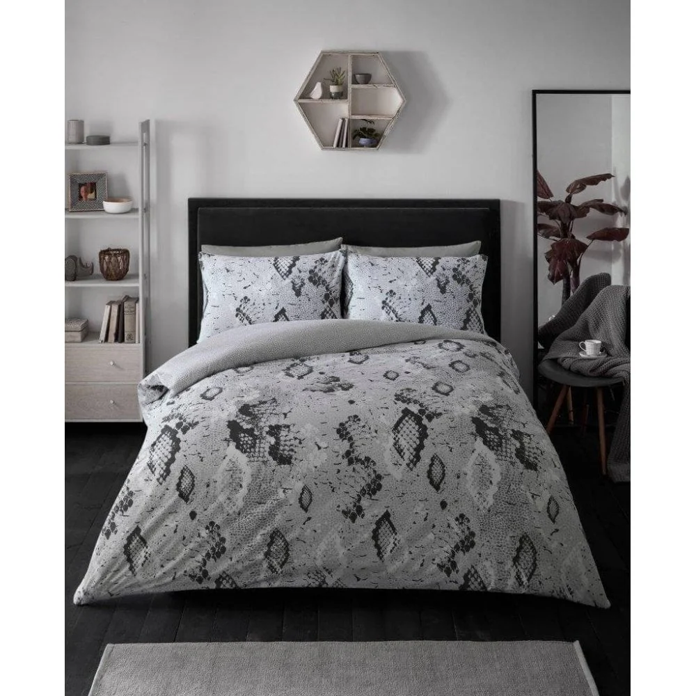 Snake Skin Duvet Cover Bedding Set - Grey