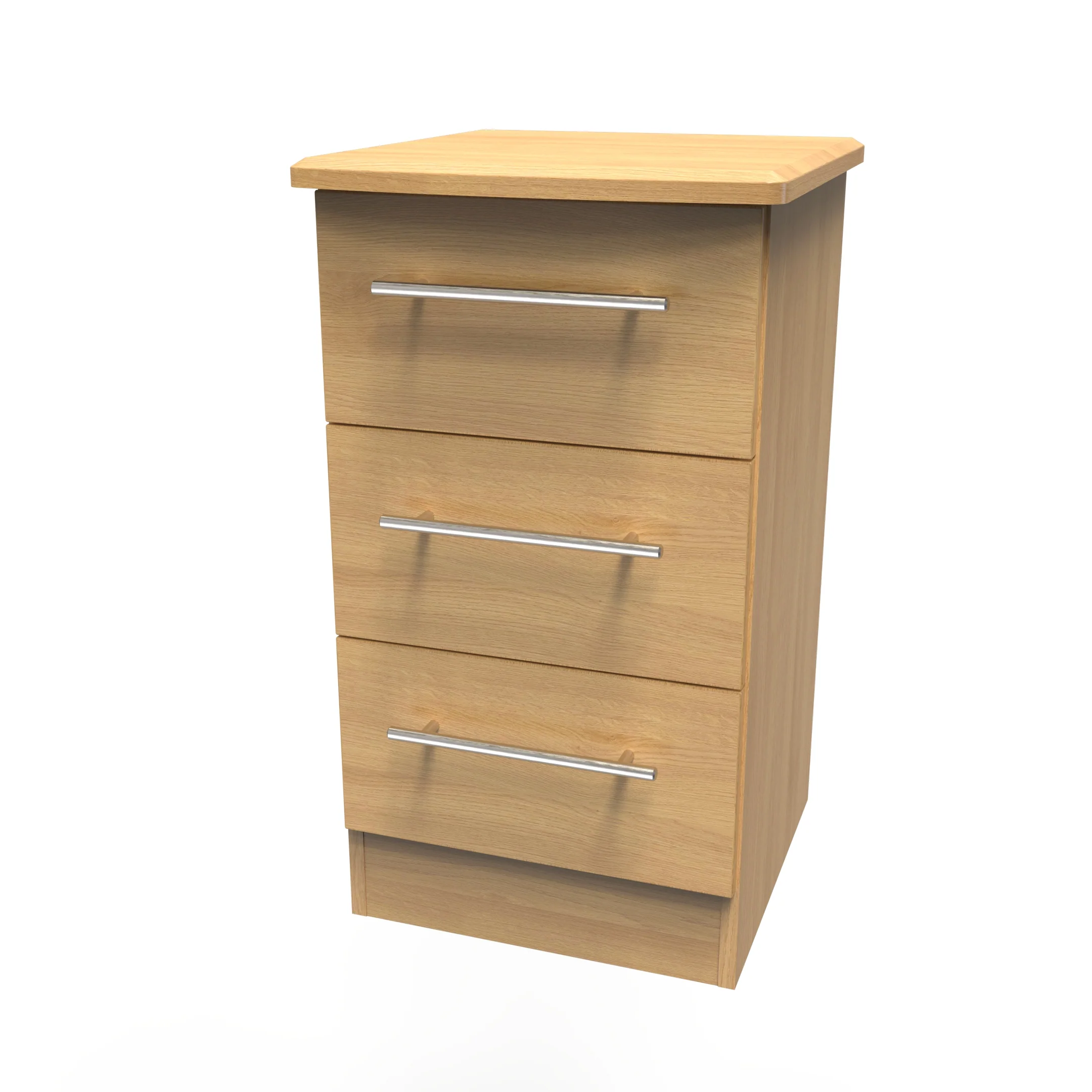 Sofia Ready Assembled 3 Drawer Bedside Cabinet in Modern Oak - Image 3