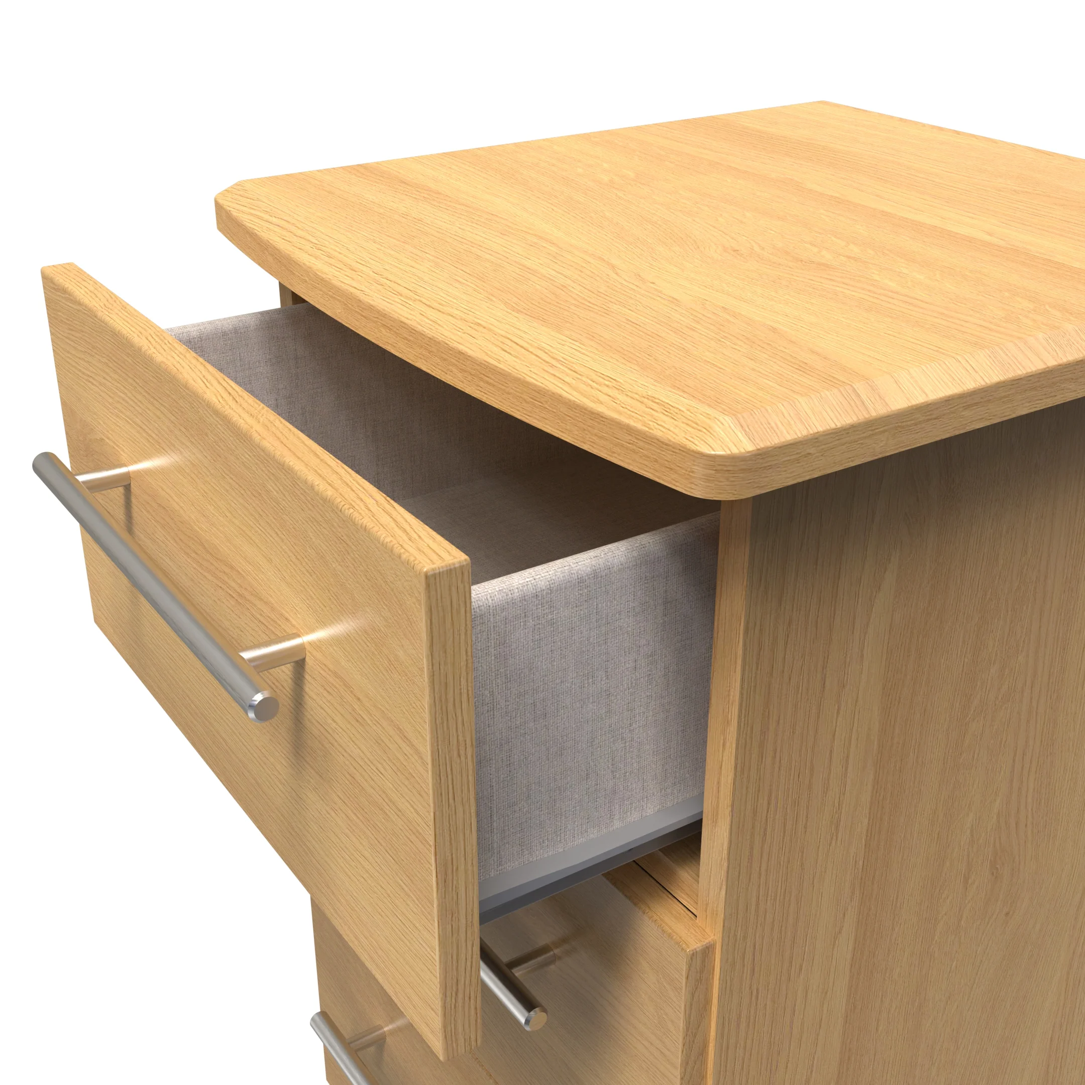 Sofia Ready Assembled 3 Drawer Bedside Cabinet in Modern Oak - Image 5