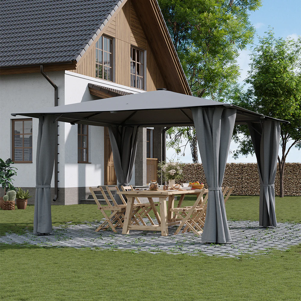 Solar LED Metal Patio Gazebo with Curtains L or XL - Image 2