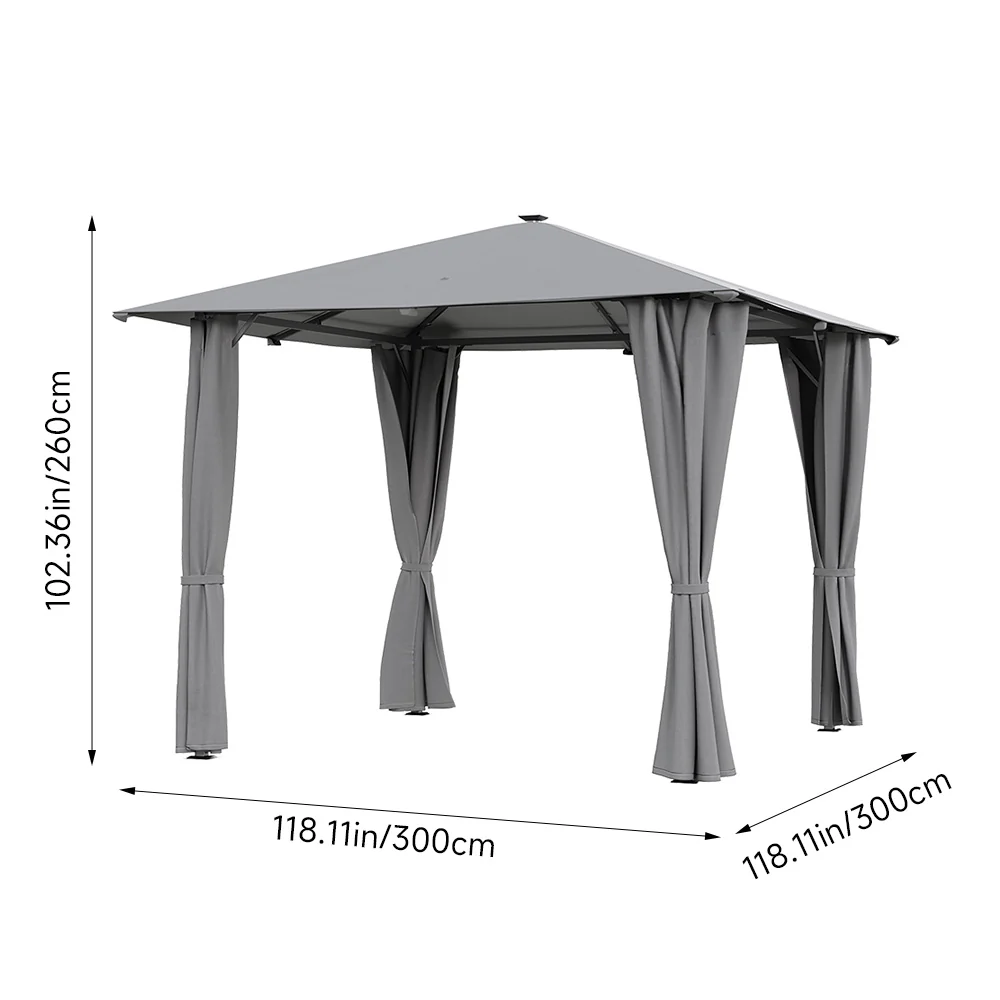 Solar LED Metal Patio Gazebo with Curtains L or XL - Image 9