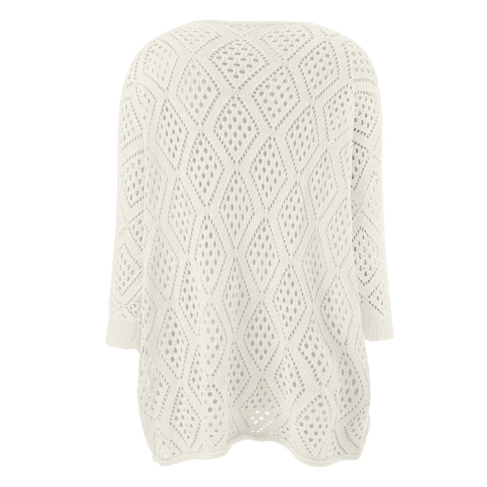 Solid Hollow Out Knitted Cover Up Top with Long Sleeves - Image 4