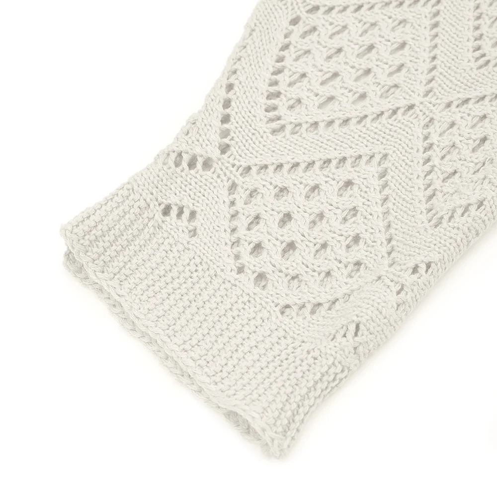 Solid Hollow Out Knitted Cover Up Top with Long Sleeves - Image 6