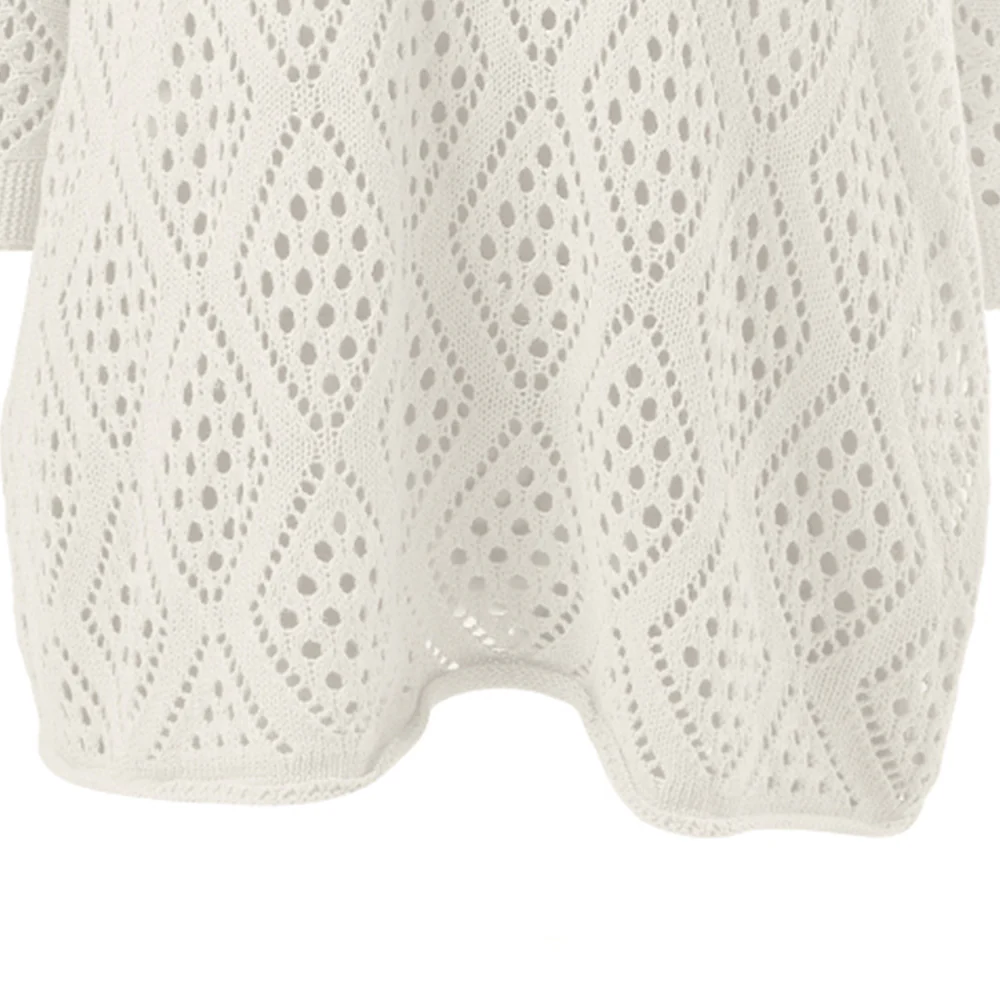Solid Hollow Out Knitted Cover Up Top with Long Sleeves - Image 7