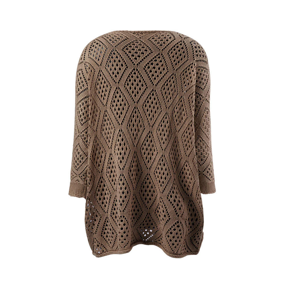 Solid Hollow Out Knitted Cover Up Top with Long Sleeves - Image 4