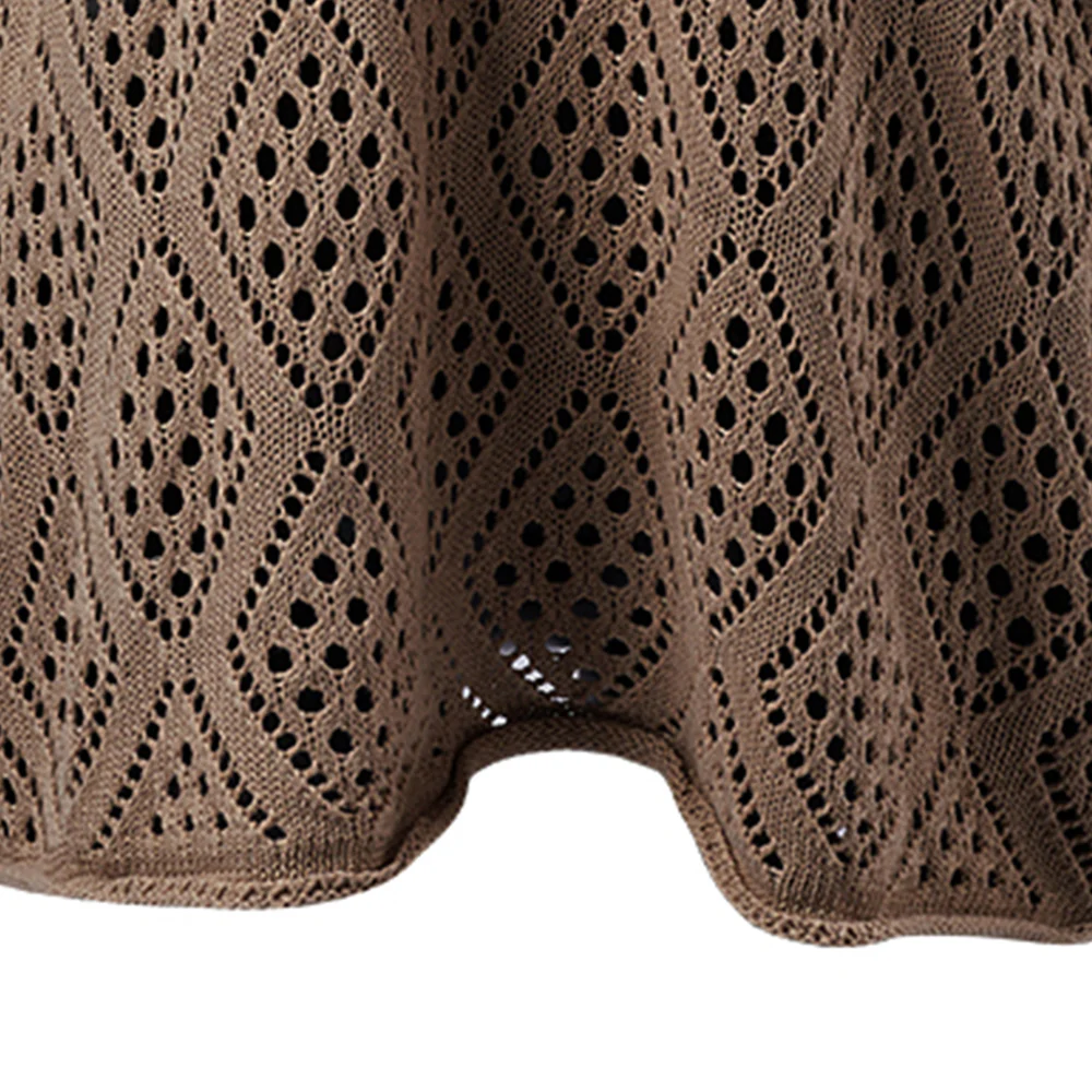 Solid Hollow Out Knitted Cover Up Top with Long Sleeves - Image 7