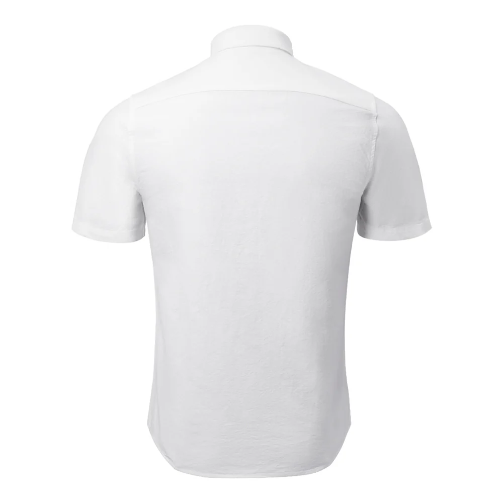 Solid Short Sleeve Shirt With Turn-Down Collar - White - Image 3