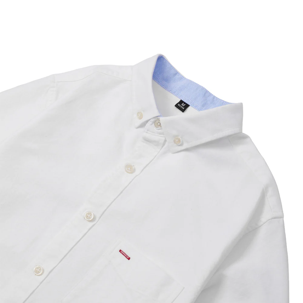 Solid Short Sleeve Shirt With Turn-Down Collar - White - Image 4