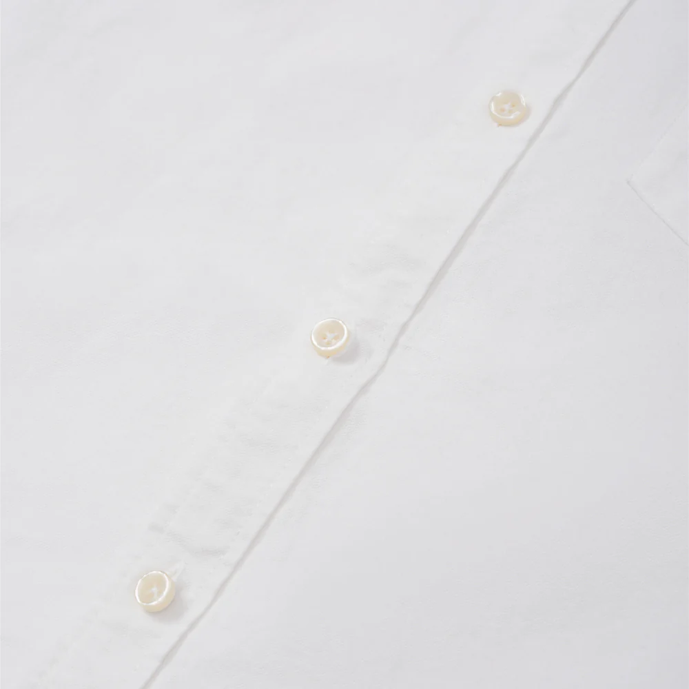 Solid Short Sleeve Shirt With Turn-Down Collar - White - Image 5