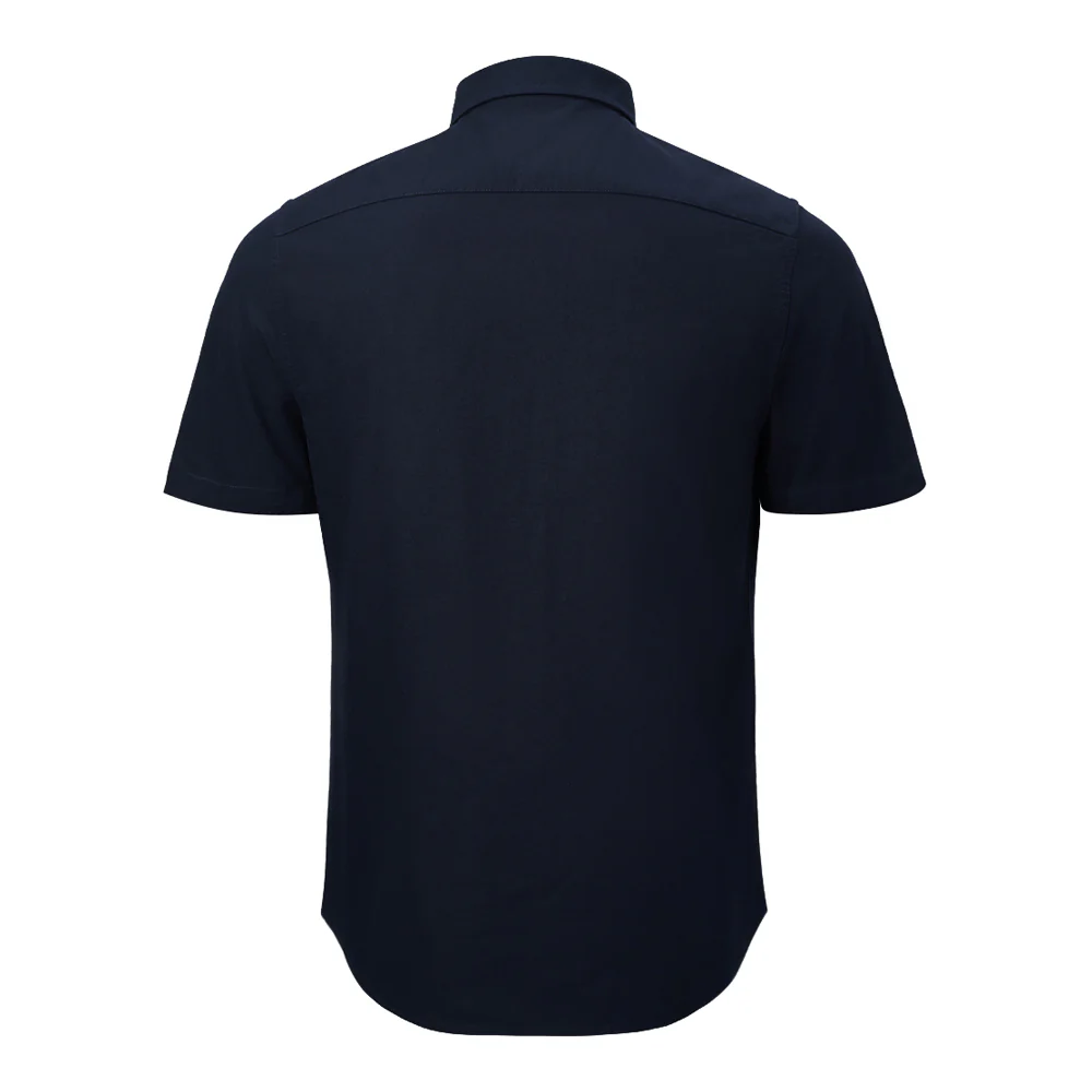 Solid Short Sleeve Shirt With Turn-Down Collar - Navy - Image 3