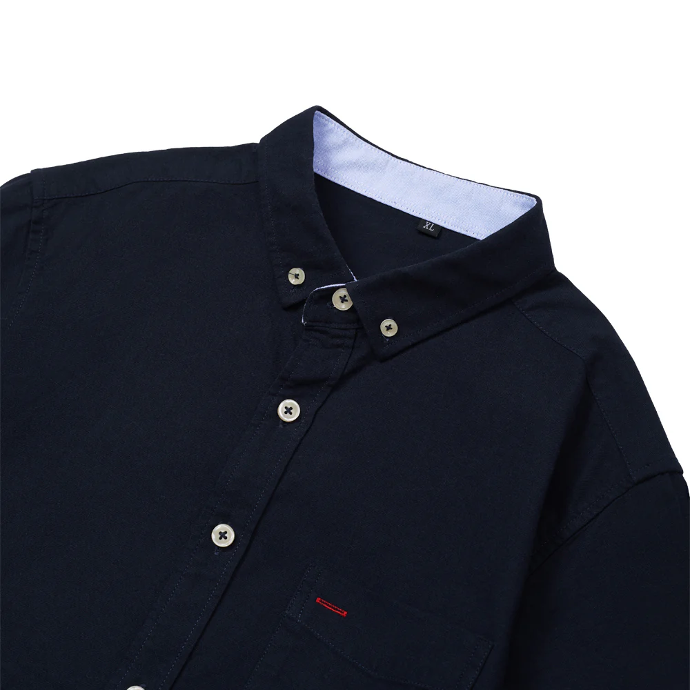 Solid Short Sleeve Shirt With Turn-Down Collar - Navy - Image 4