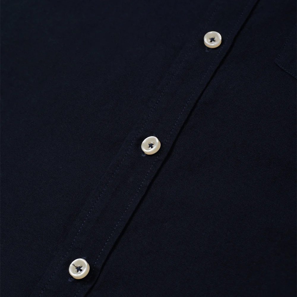 Solid Short Sleeve Shirt With Turn-Down Collar - Navy - Image 5