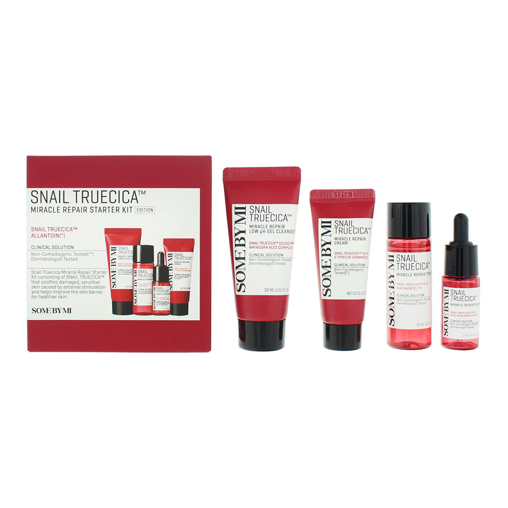 Some By Mi Snail Truecica 4 Piece Gift Set: Cleansing Gel 30ml - Toner 30ml - Serum 10ml, And Cream 20g.