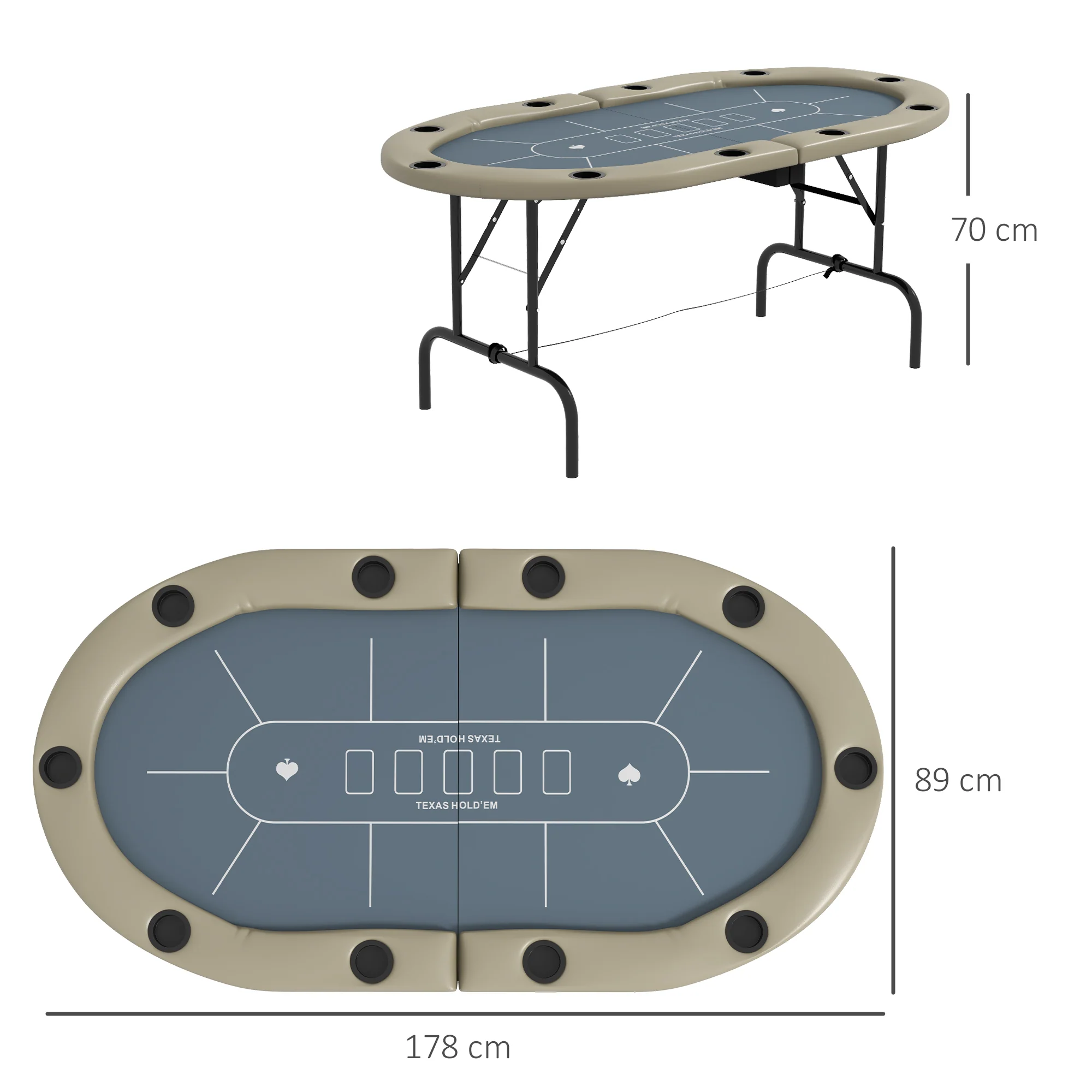 SPORTNOW 10 Player Folding Poker Table With Cup Holders, Steel Base, Brown - Image 5