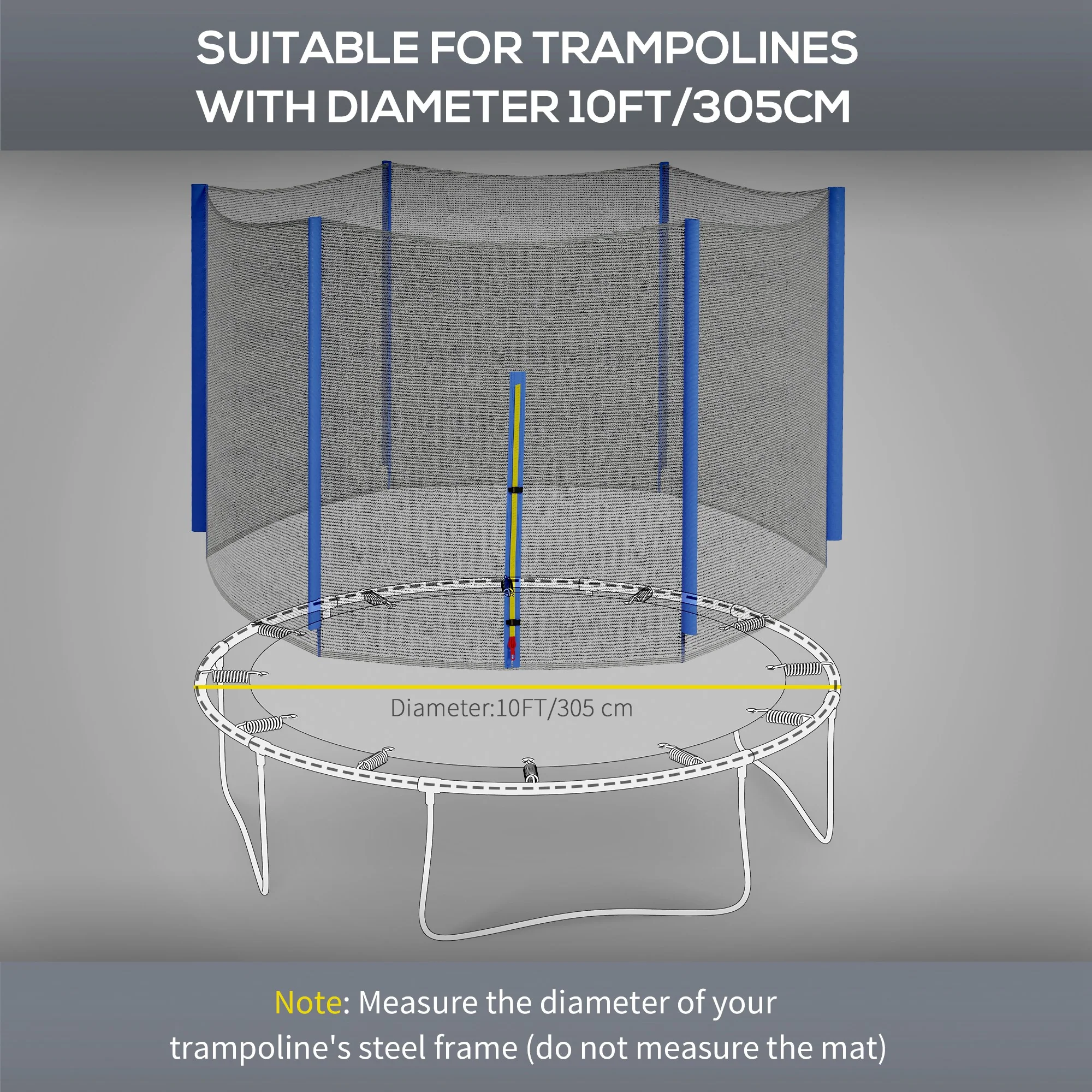 SPORTNOW 10ft Trampoline Net Replacement Safety Net With Zipped Door - Image 3