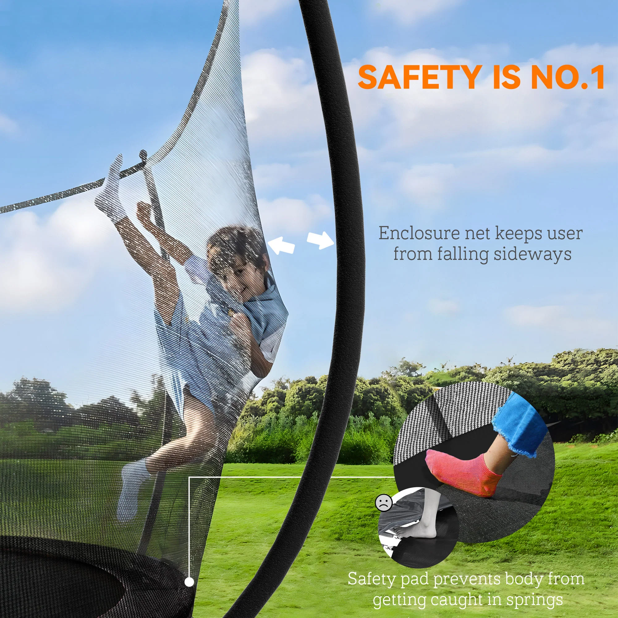 SPORTNOW 10ft Trampoline With Enclosure Net And Spring Cover, Black - Image 3