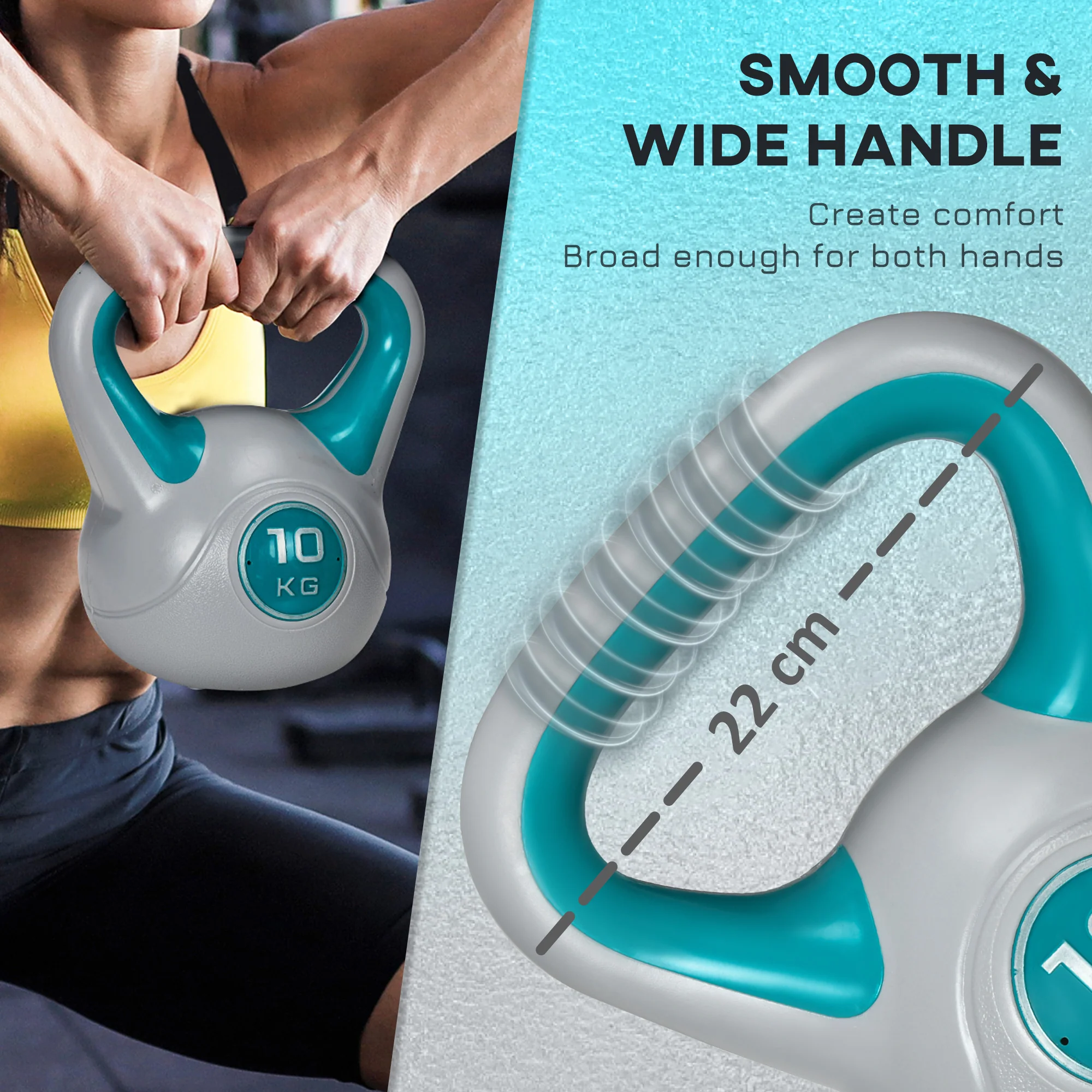 SPORTNOW 10kg Kettle Bell with Handle for Home Gym, Light Blue and Grey - Image 3