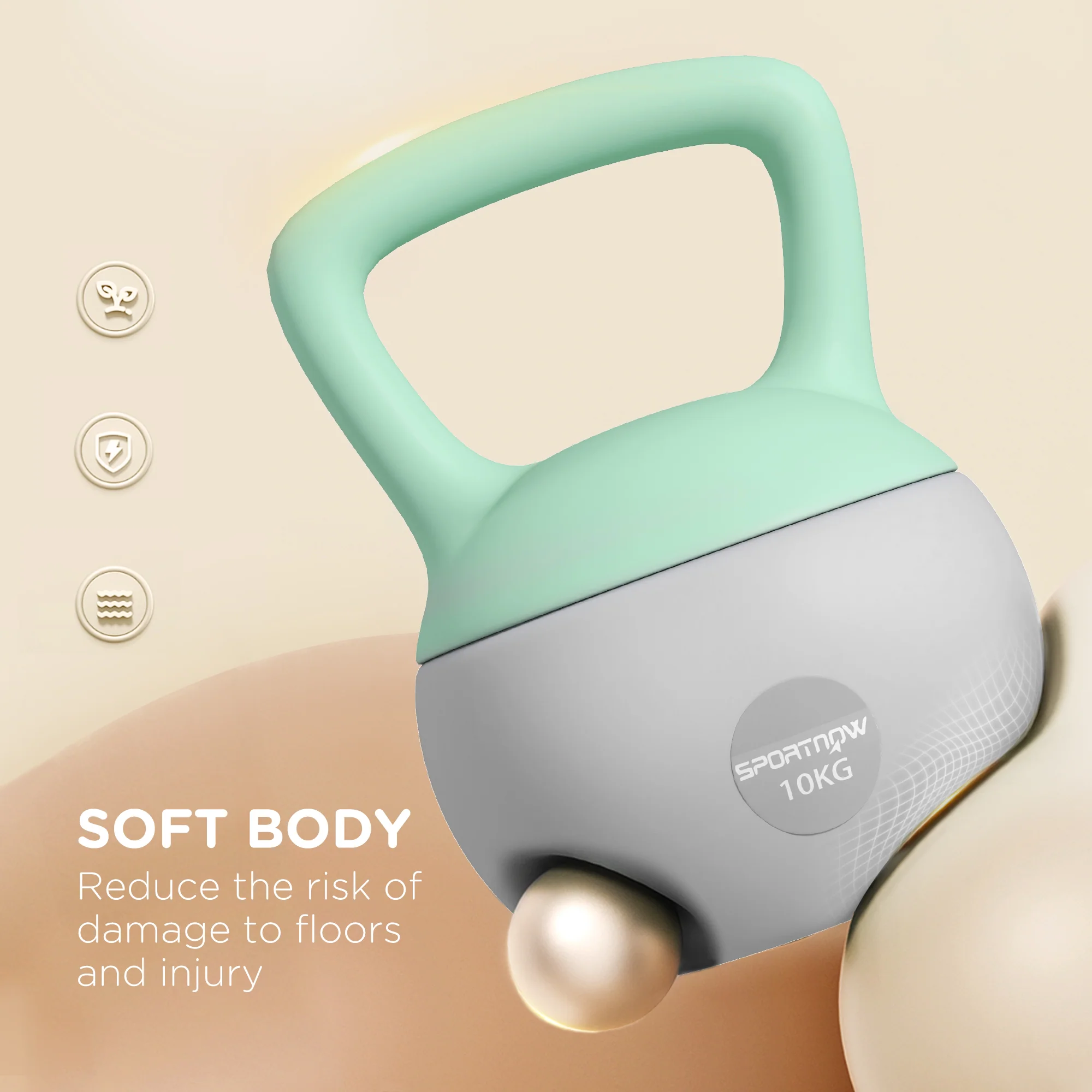 SPORTNOW 10KG Kettlebell With Soft Body And Non-Slip Handle, Grey And Green - Image 3
