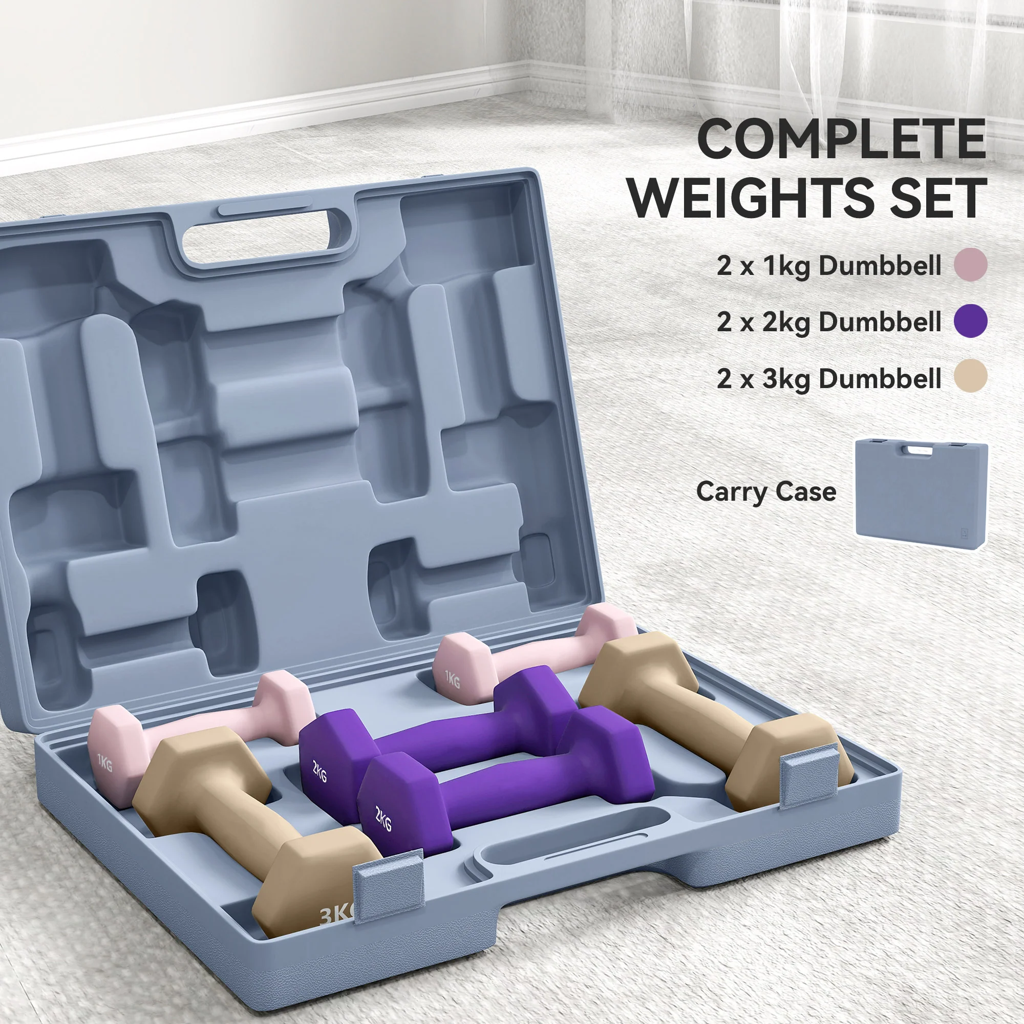SPORTNOW 12kg Hex Dumbbells Set With Carry Case - Image 3