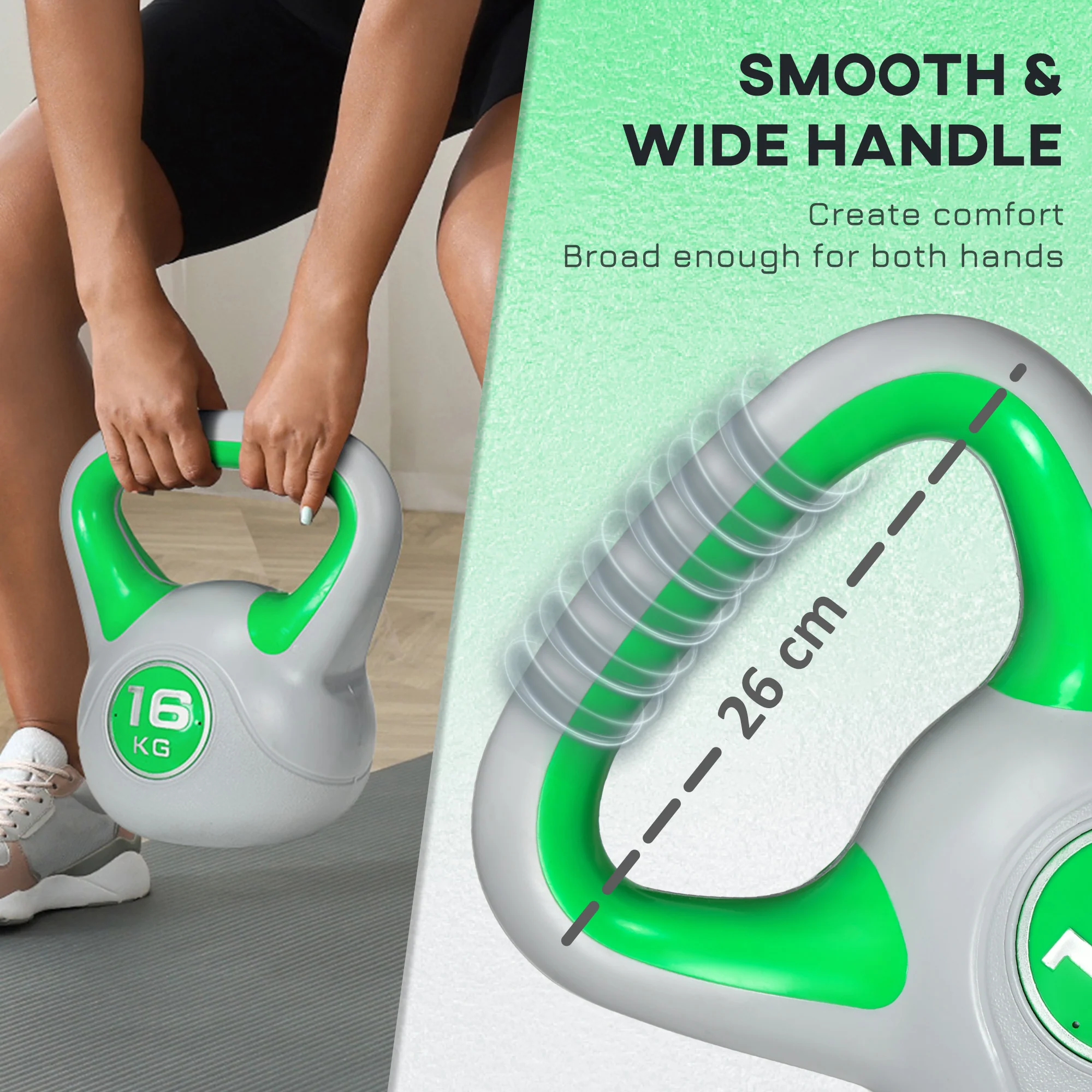 SPORTNOW 16kg Kettle Bell with Handle for Home Gym, Green and Grey - Image 3