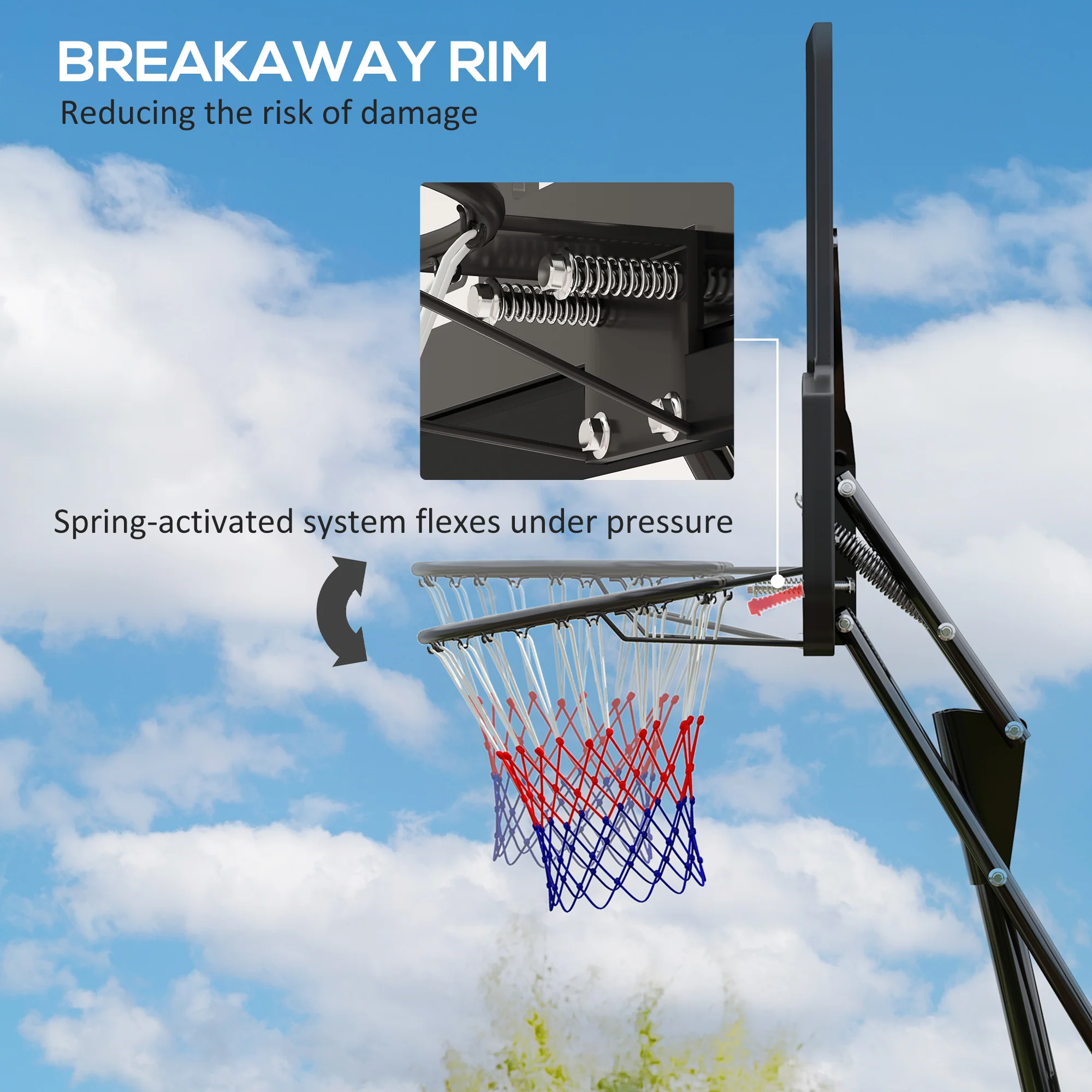 SPORTNOW 2.45-3.05m Portable Basketball Hoop And Stand With Wheels - Red/Black - Image 15