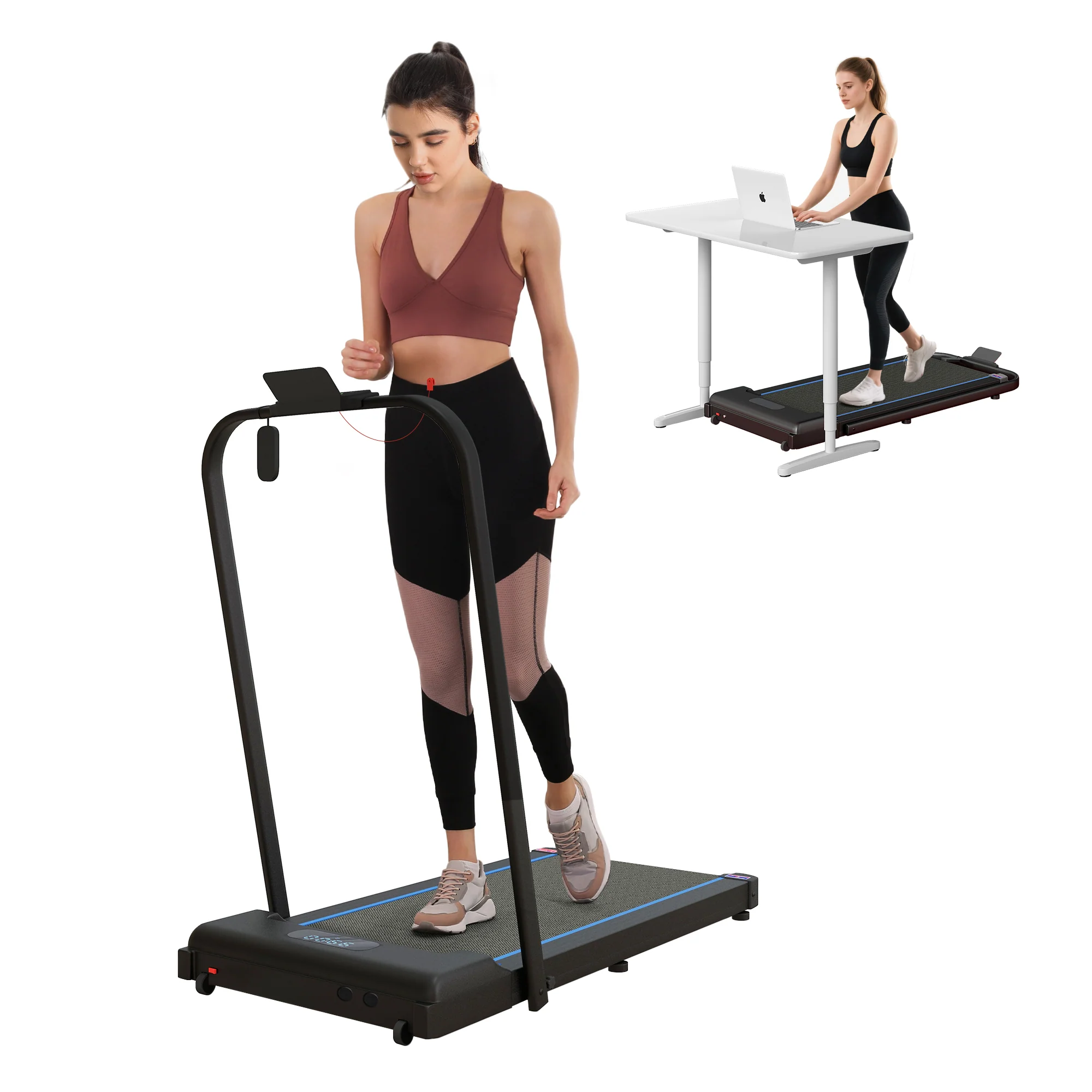 SPORTNOW 2.5HP Folding Treadmill Walking Pad W/ LED Display, No Assembly - Blue/Orange - Image 10
