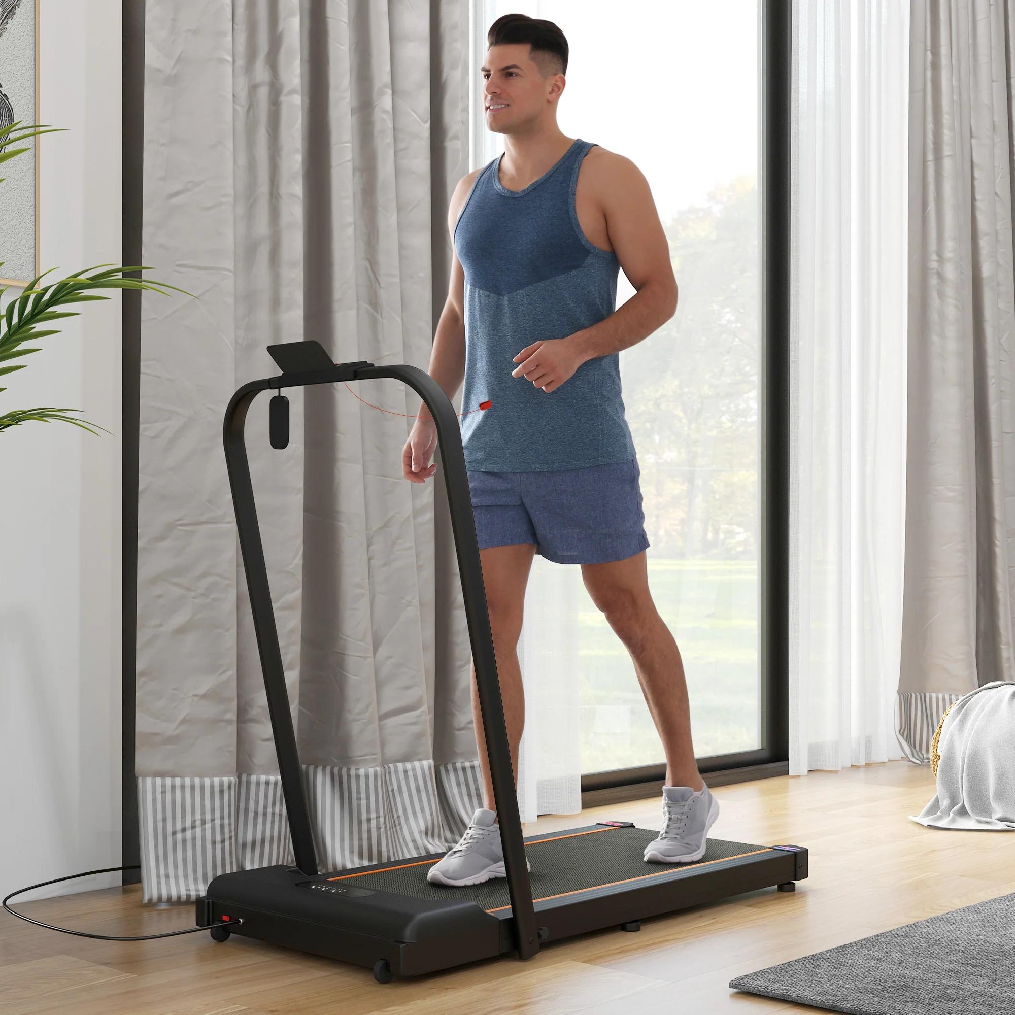 SPORTNOW 2.5HP Folding Treadmill Walking Pad W/ LED Display, No Assembly - Blue/Orange - Image 2