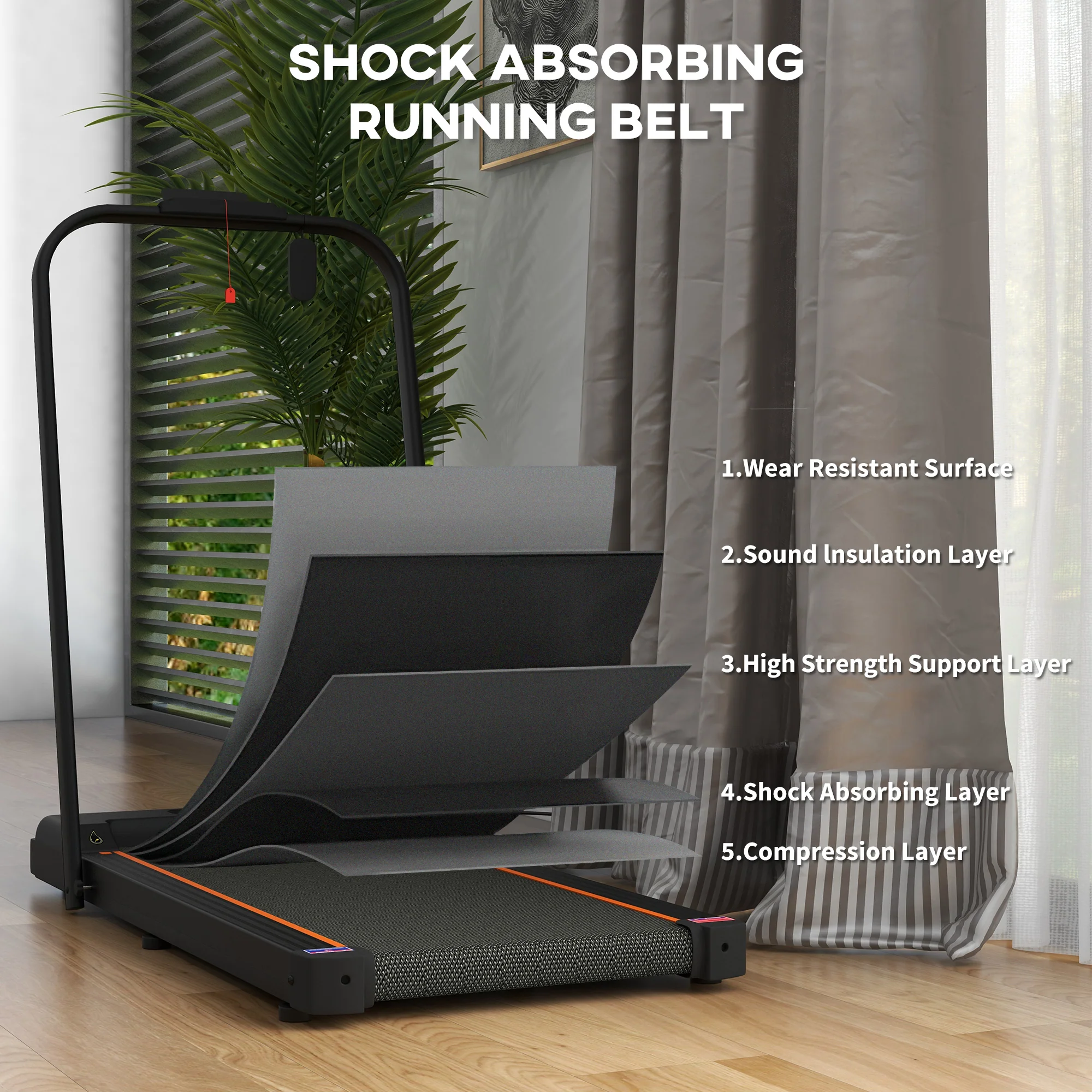 SPORTNOW 2.5HP Folding Treadmill Walking Pad W/ LED Display, No Assembly - Blue/Orange - Image 7