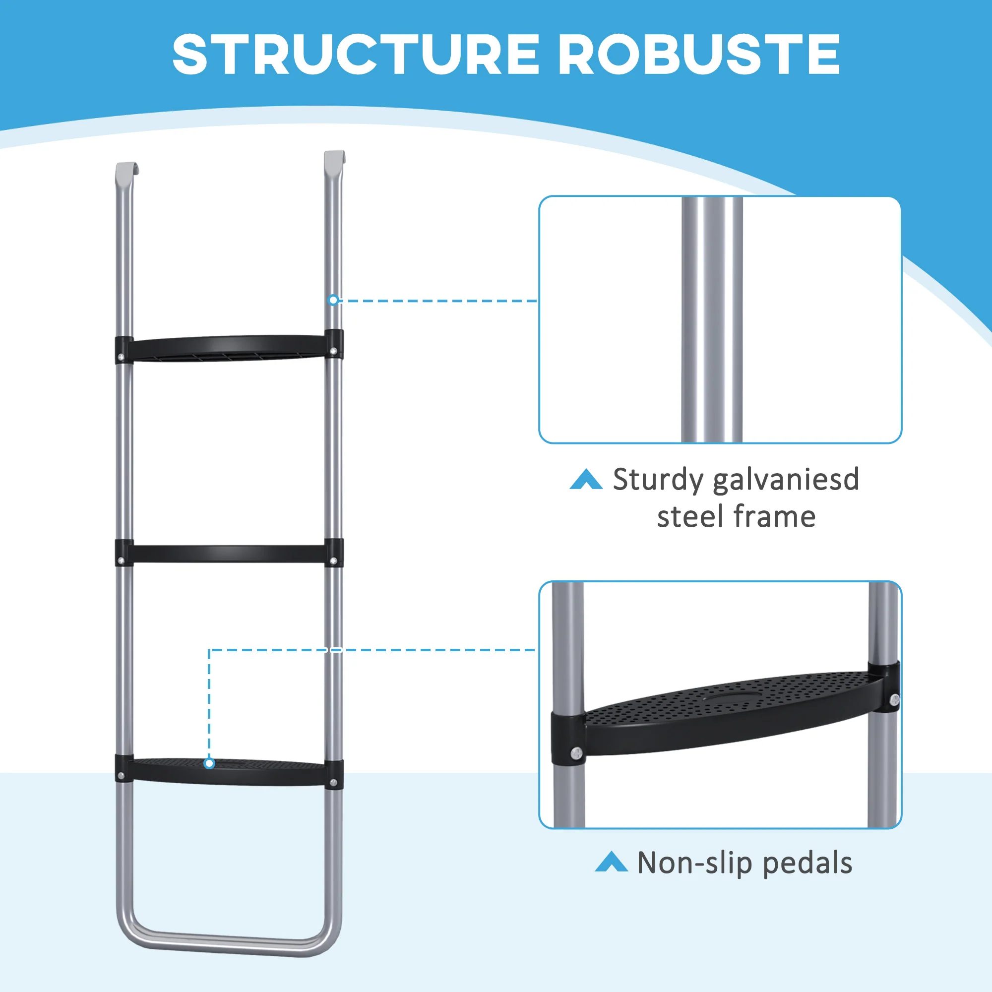 SPORTNOW 2 Steps/3 Steps Galvanised Steel Trampoline Ladder Climbing - Image 13