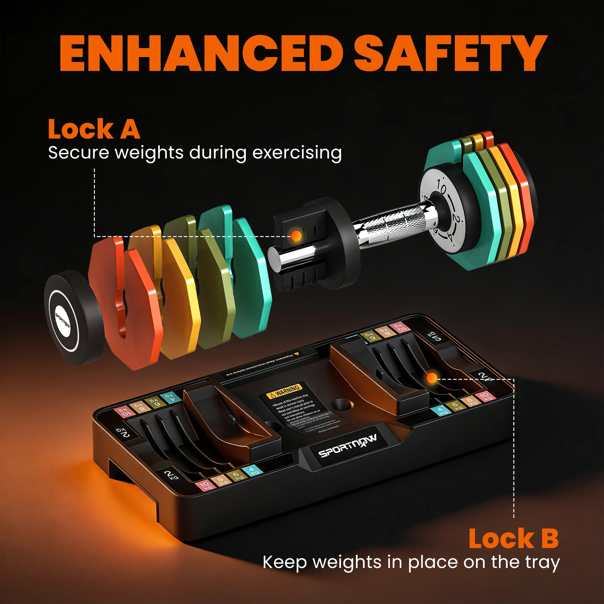 SPORTNOW 20 Kg Adjustable Dumbbells Set With Safety Locking Mechanism - Image 6