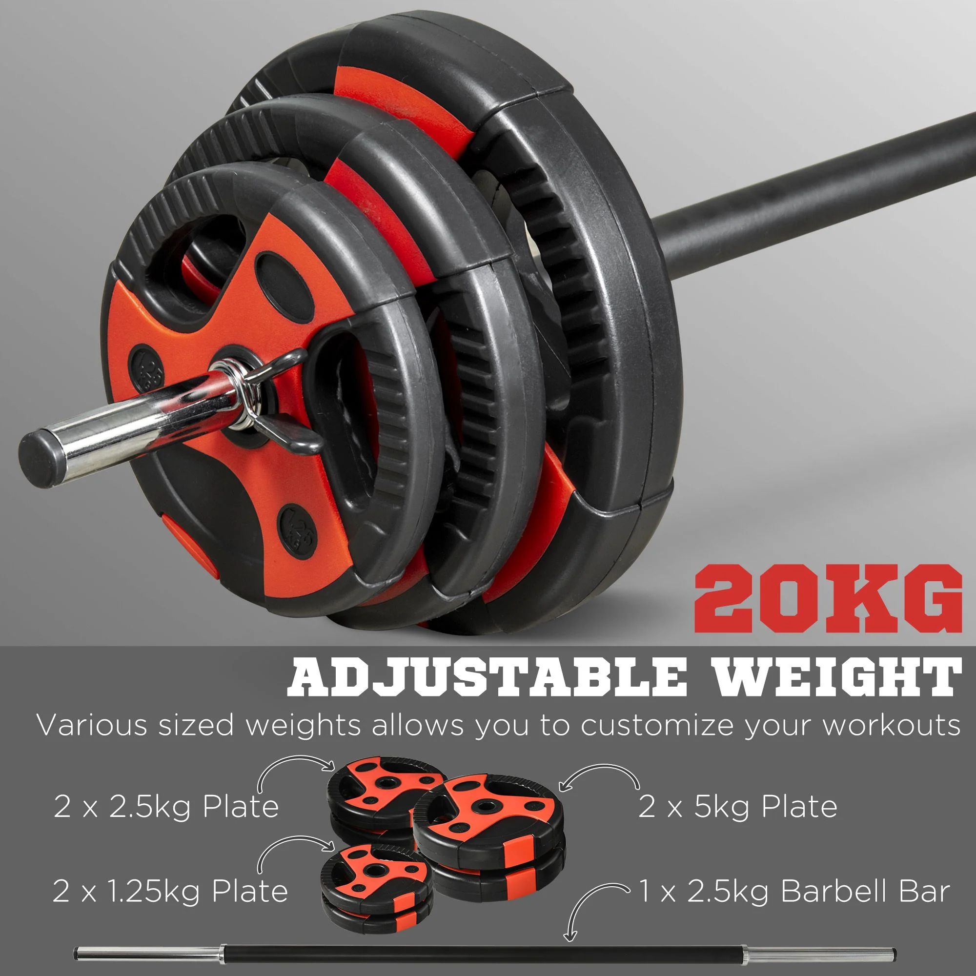 SPORTNOW 20kg Adjustable Barbell Weights Set For Home Gym Strength Training - Image 3