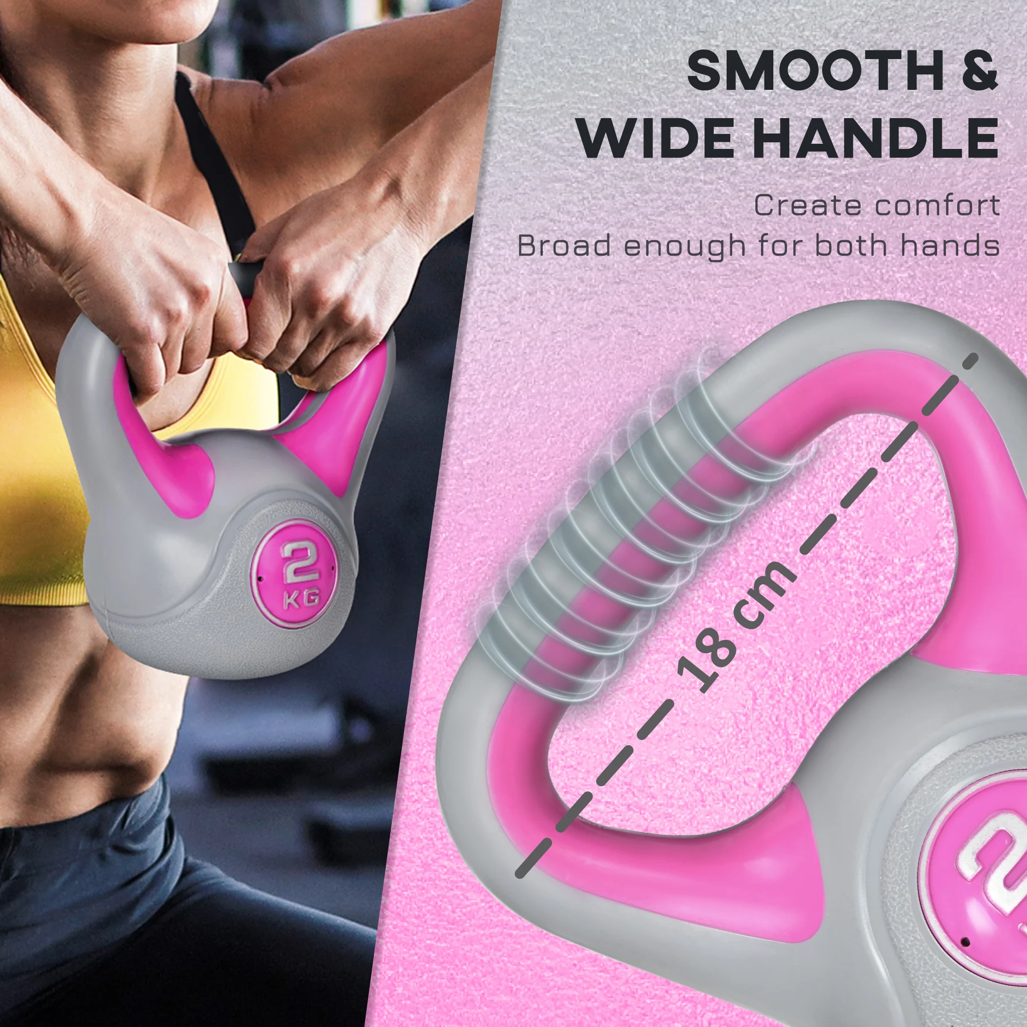 SPORTNOW 2kg Kettle Bell with Handle for Home Gym, Pink and Grey - Image 3