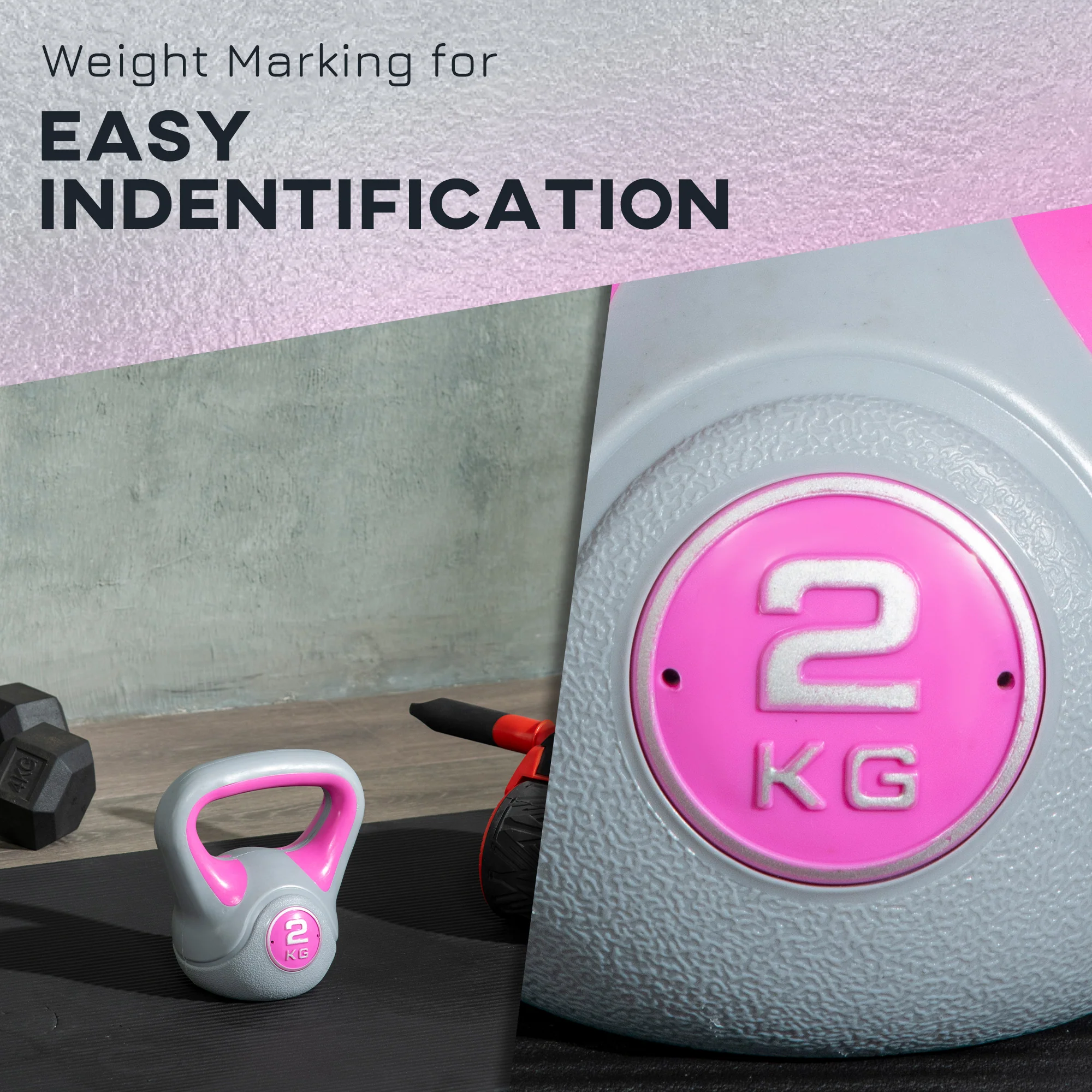SPORTNOW 2kg Kettle Bell with Handle for Home Gym, Pink and Grey - Image 4