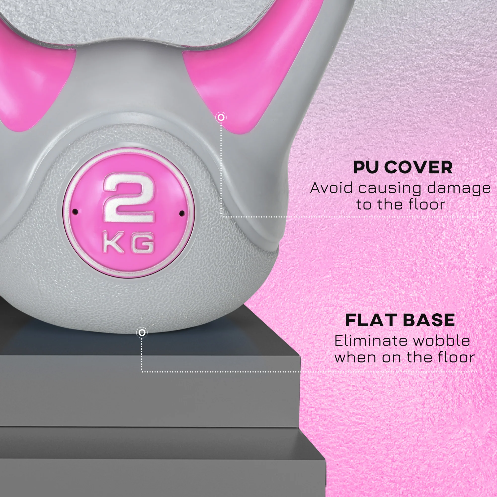 SPORTNOW 2kg Kettle Bell with Handle for Home Gym, Pink and Grey - Image 6