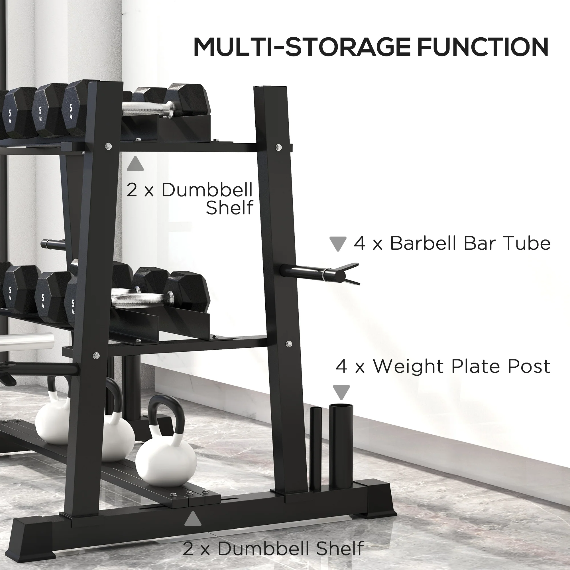 SPORTNOW 3-Tier Dumbbell Rack for Dumbbells, Kettlebells&Plates (Rack Only) - Image 3