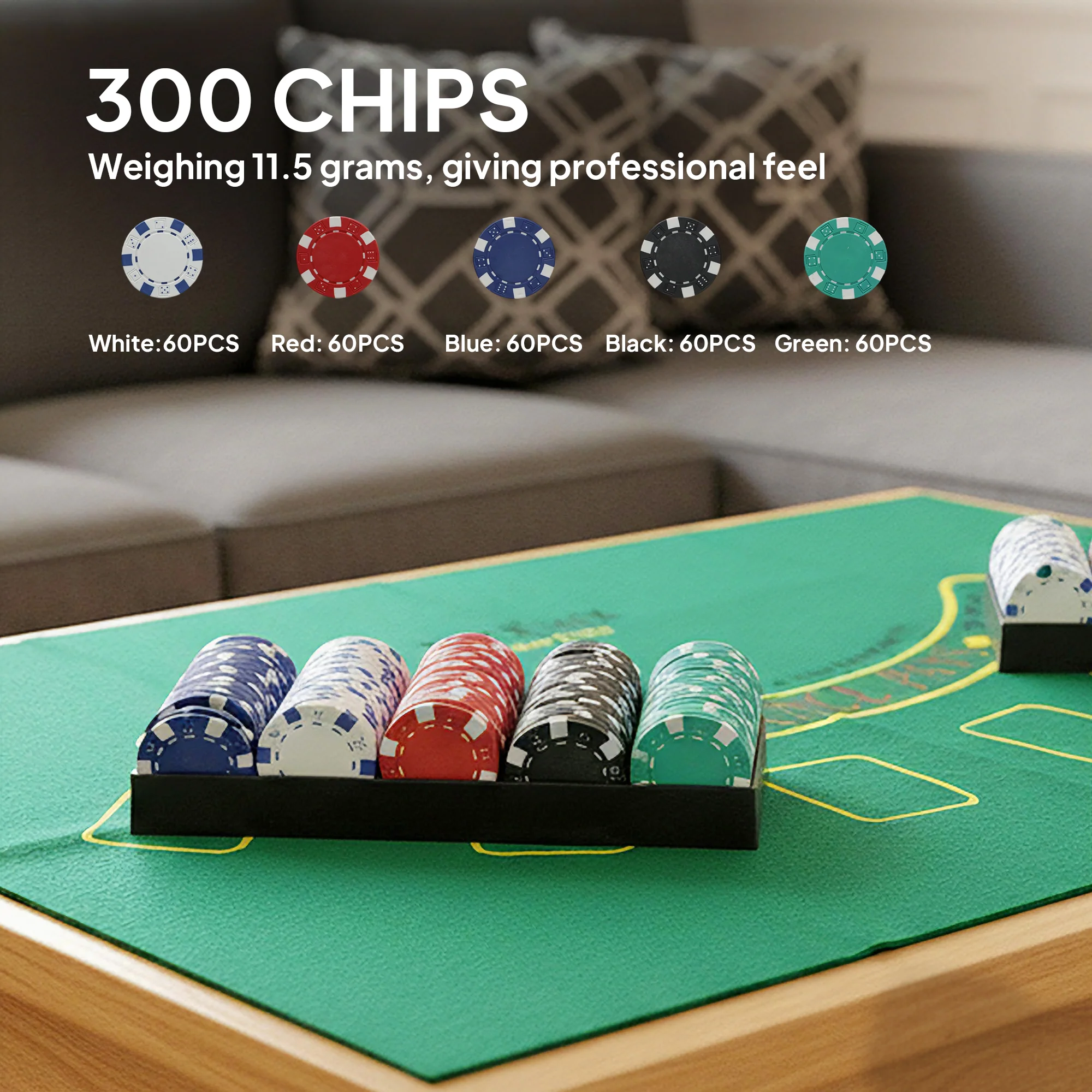 SPORTNOW 300-Piece Texas Holdem Poker Chips Set with Card Shuffler and Shoe - Image 7