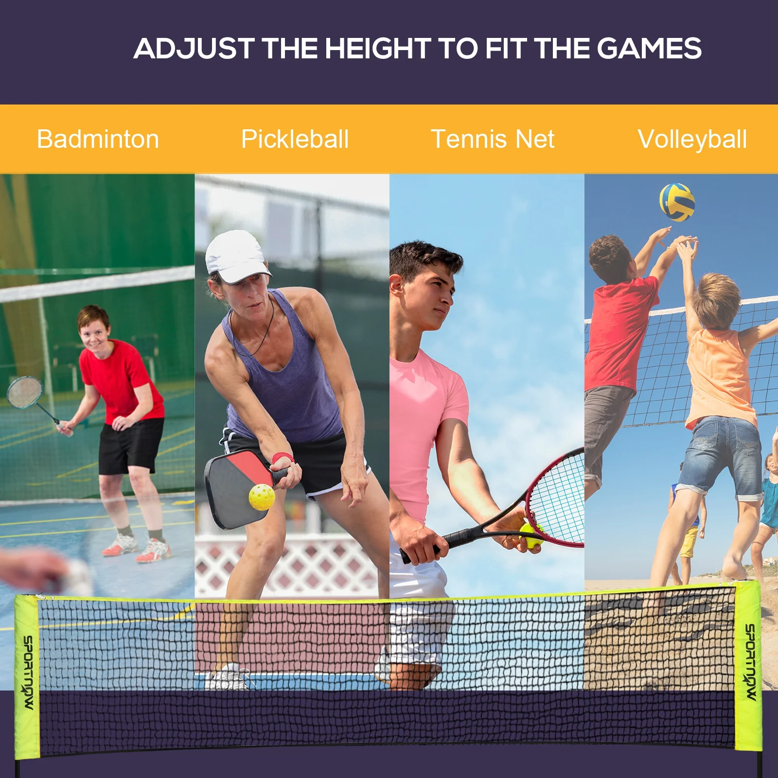 SPORTNOW 3m Badminton Net, Adjustable Sports Net For Tennis, Volleyball - Image 3