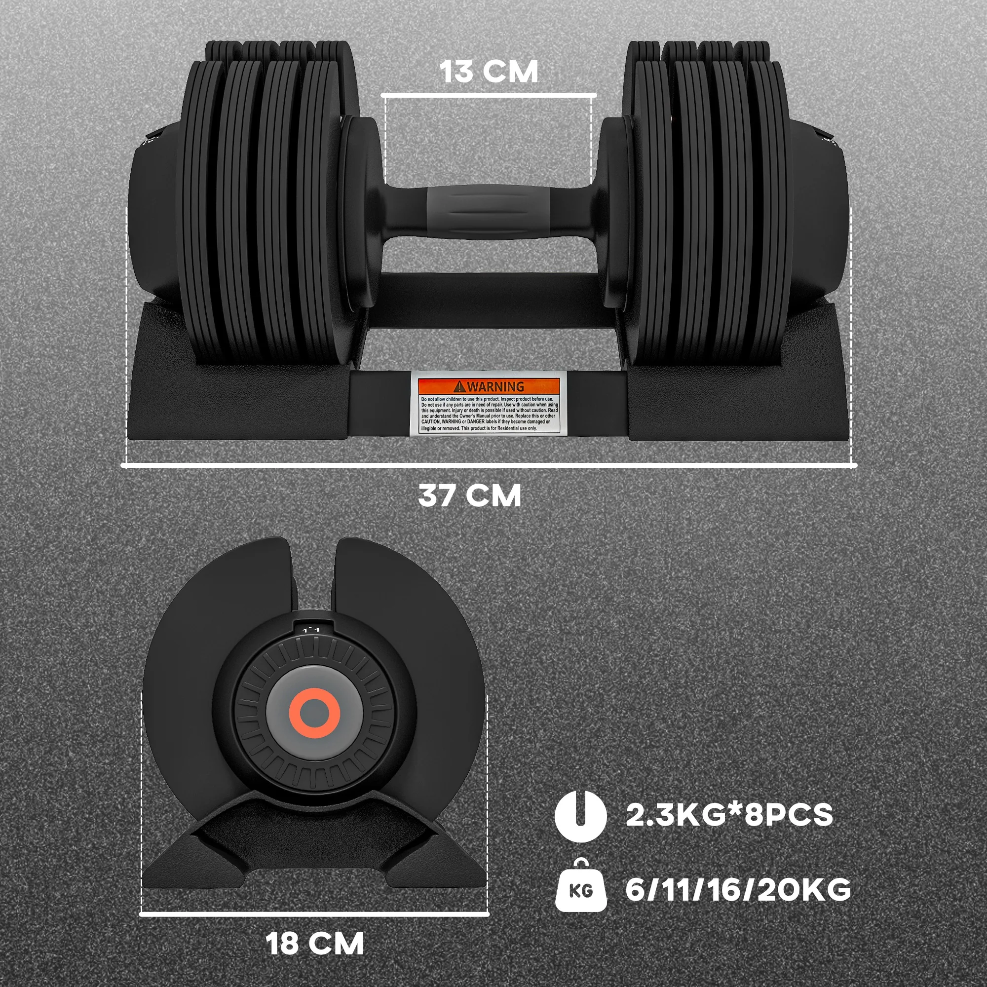 SPORTNOW 4-in-1 Adjustable Dumbbells, Weights Set, 6kg, 11kg, 16kg, 20kg - Image 5