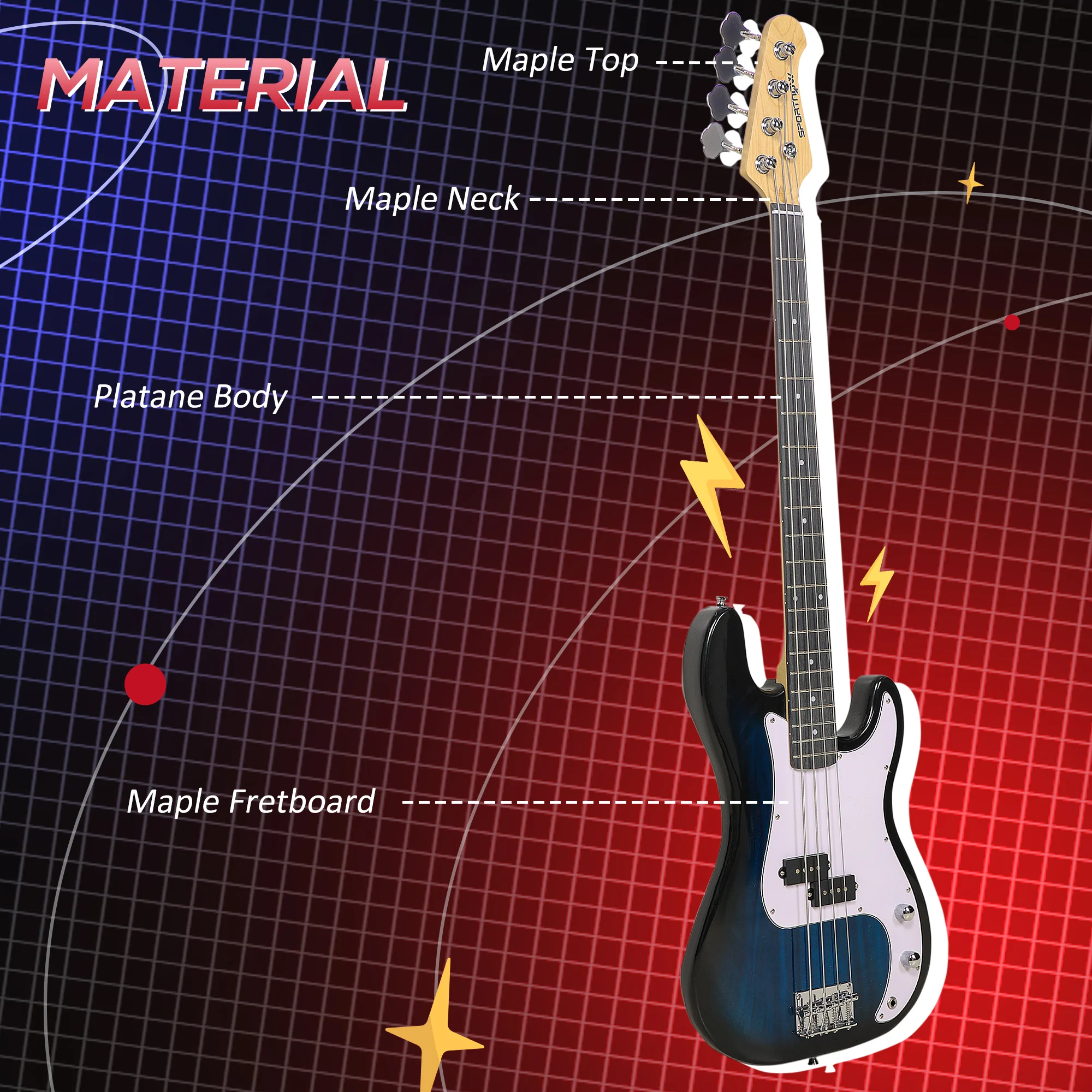 SPORTNOW 4 String Full Size Electric Bass Guitar For Beginner With Amp, Blue - Image 3