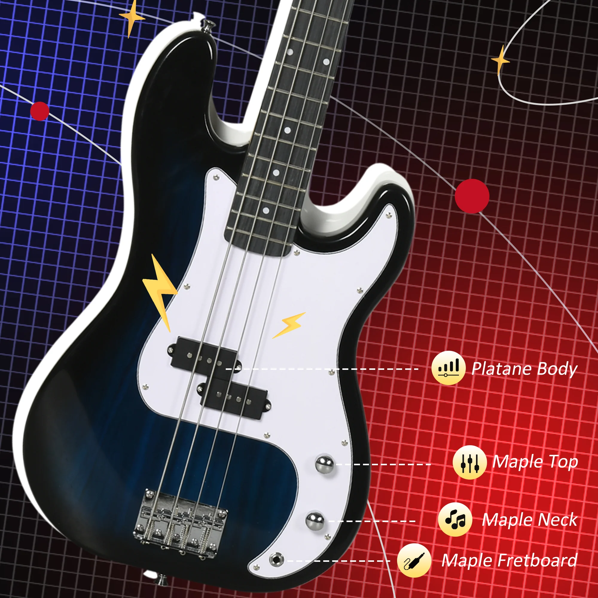 SPORTNOW 4 String Full Size Electric Bass Guitar For Beginner With Amp, Blue - Image 4