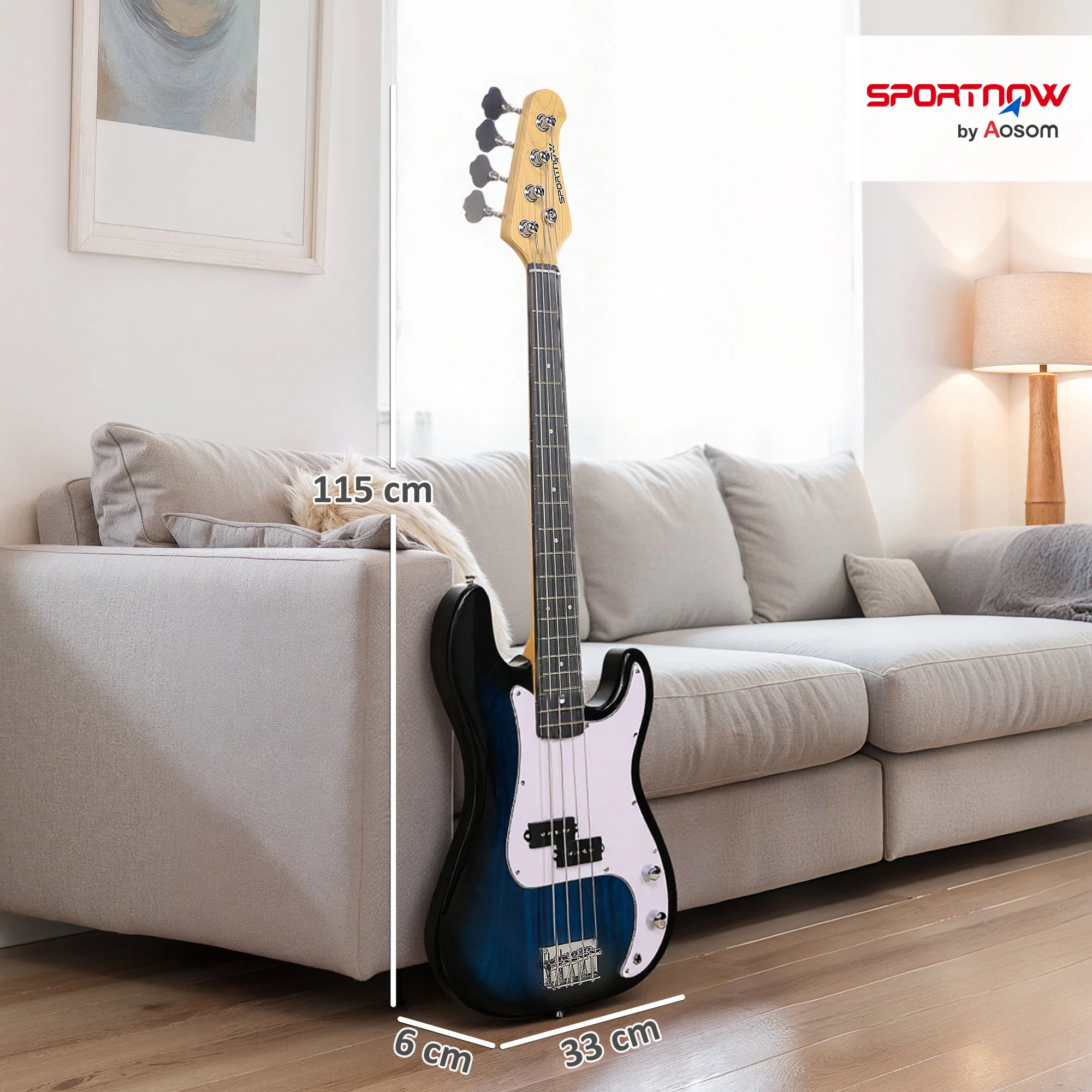 SPORTNOW 4 String Full Size Electric Bass Guitar For Beginner With Amp, Blue - Image 5