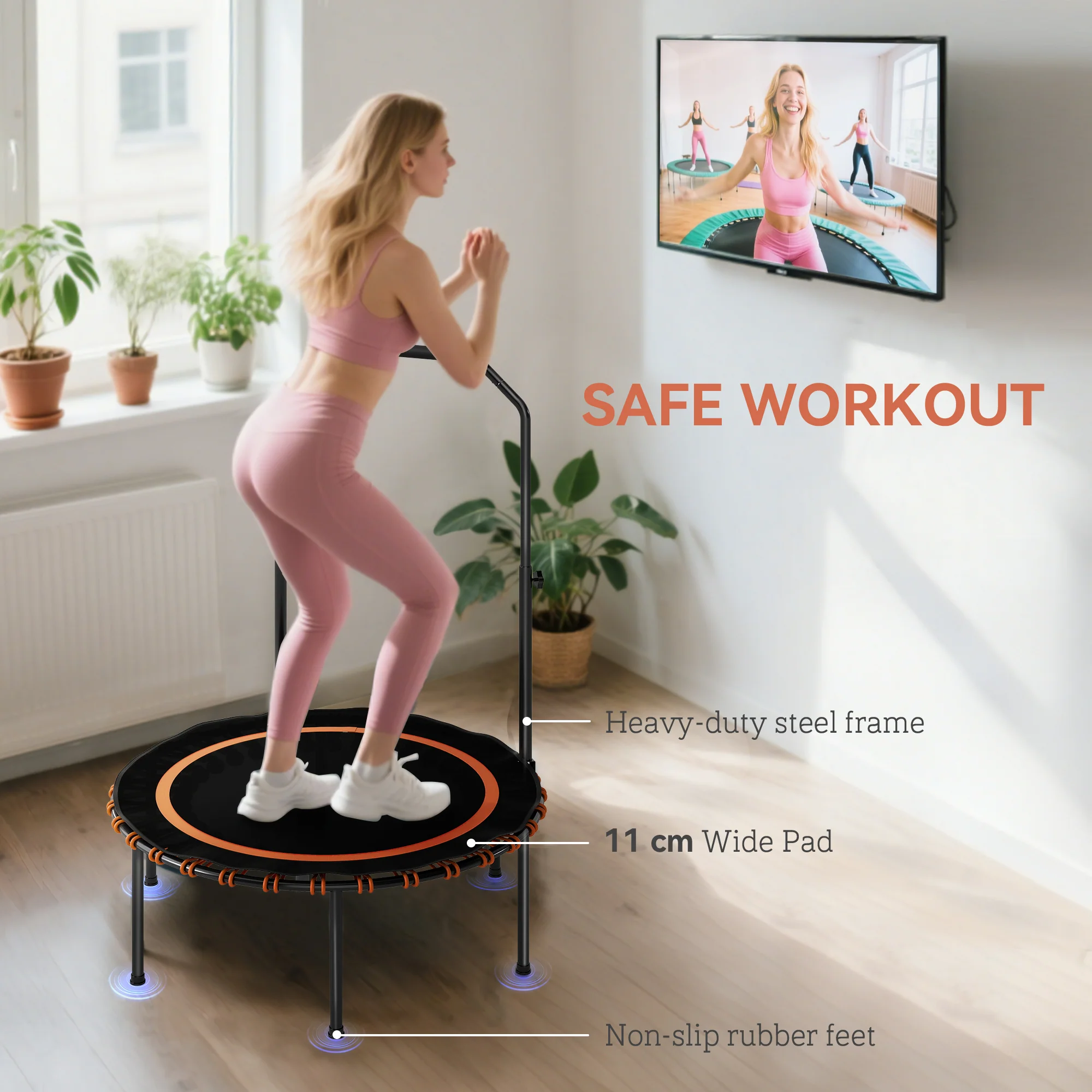SPORTNOW 40'' Foldable Fitness Trampoline Rebounder With Handle - Image 15