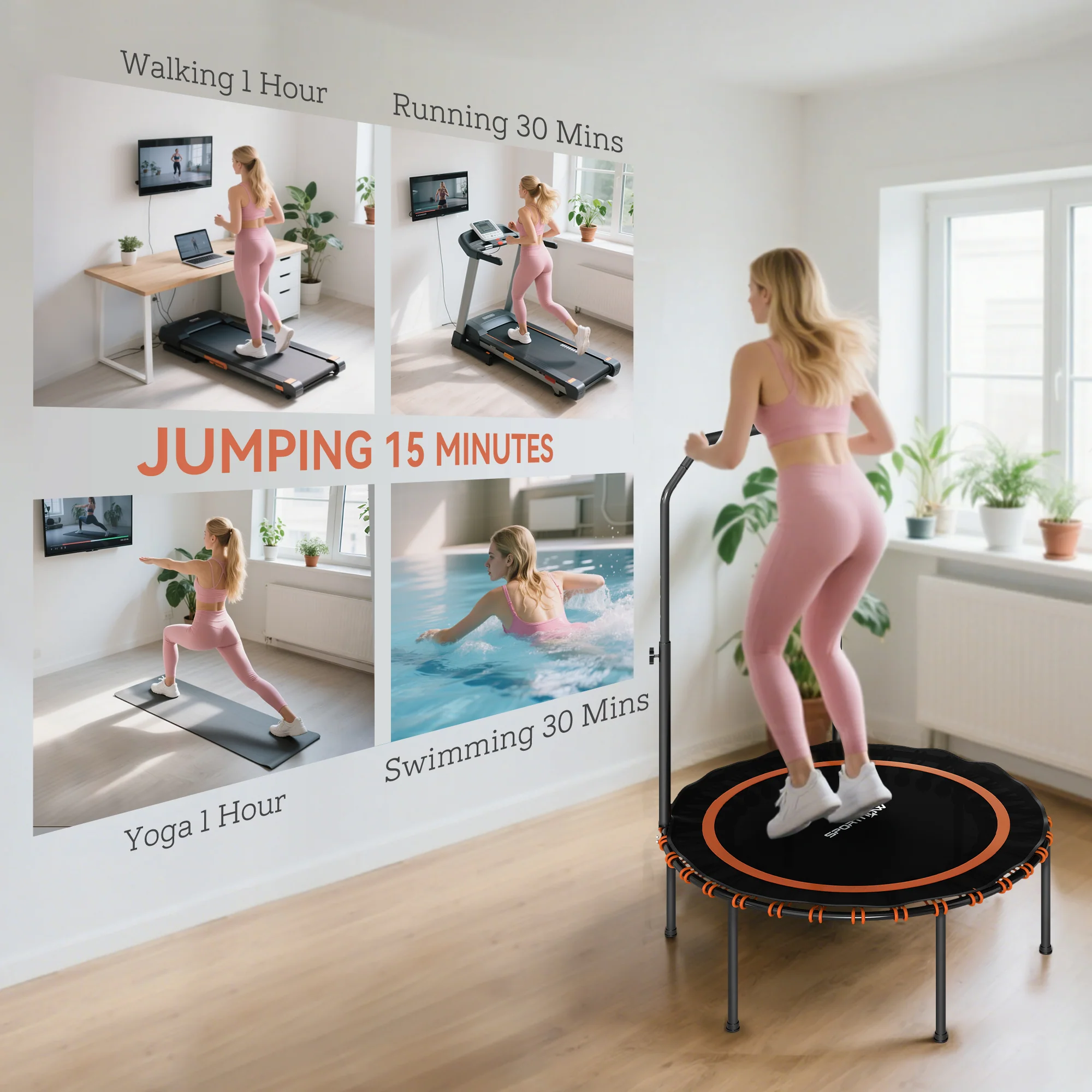 SPORTNOW 40'' Foldable Fitness Trampoline Rebounder With Handle - Image 16