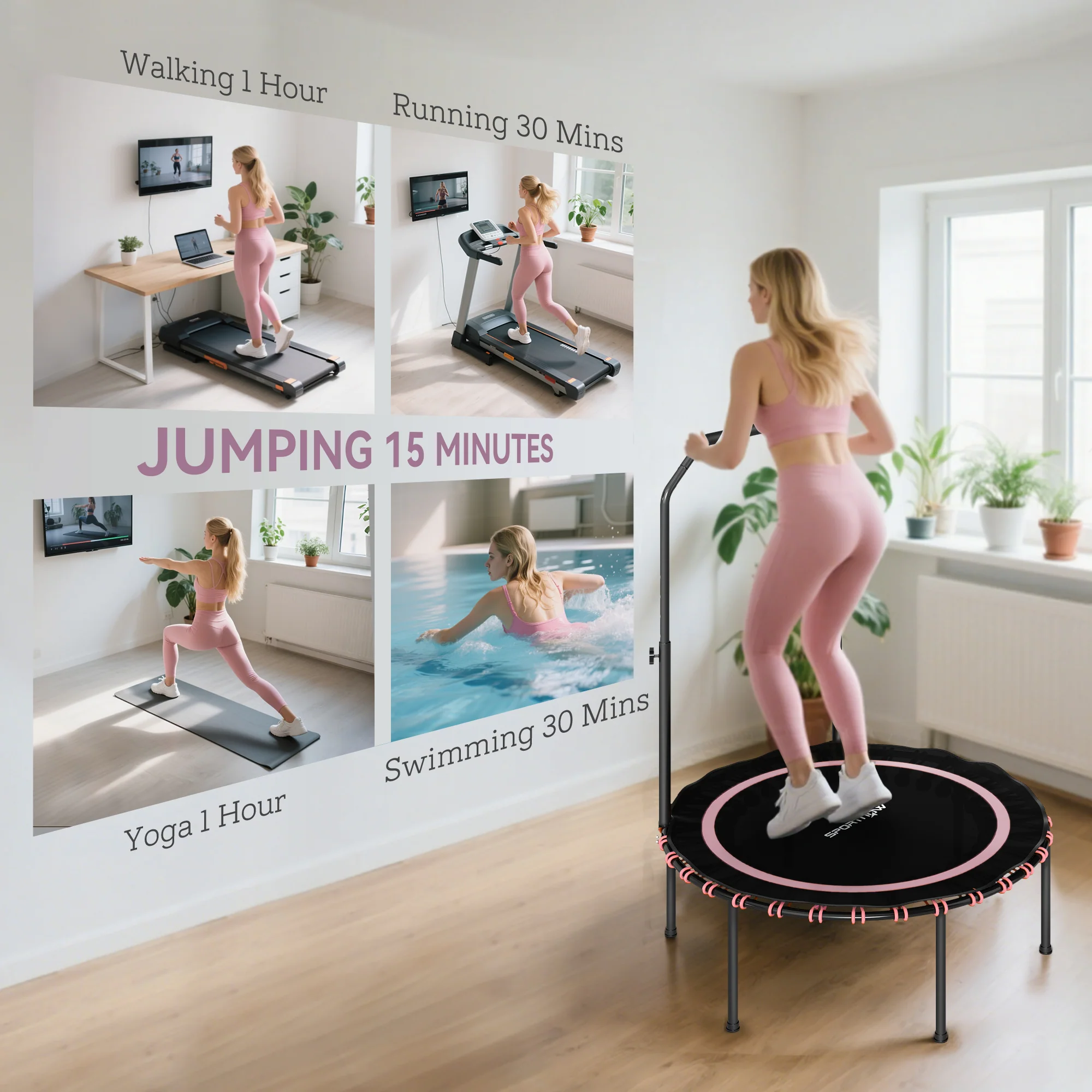 SPORTNOW 40'' Foldable Fitness Trampoline Rebounder With Handle - Image 25