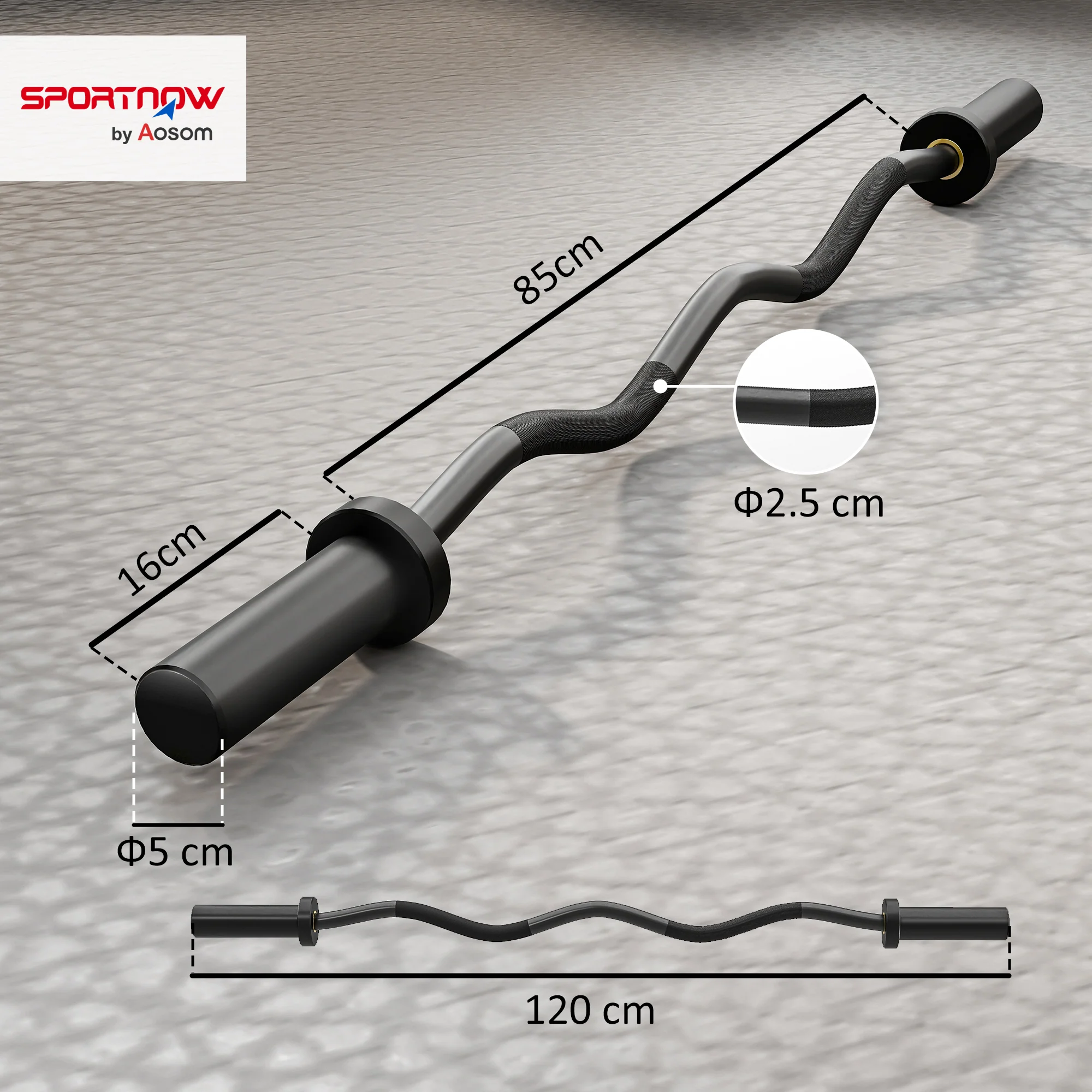 SPORTNOW 4ft Olympic EZ Curl Bar, Barbell Bar for 2" Weight Plates, Black - Image 5