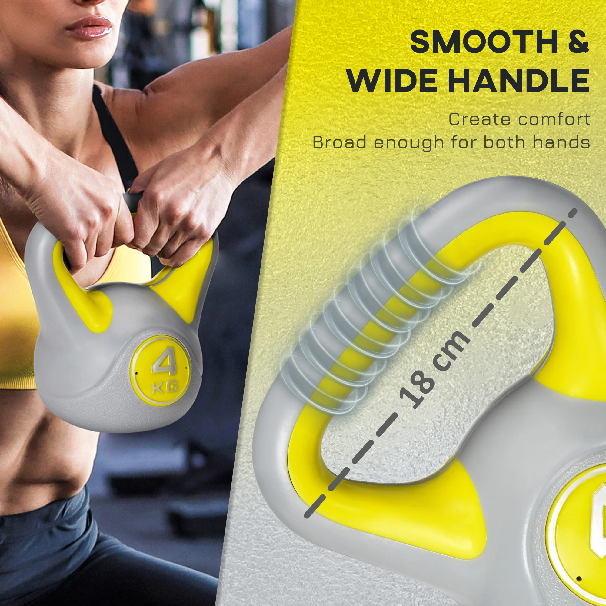 SPORTNOW 4kg Kettle Bell with Handle for Home Gym, Yellow and Grey - Image 3
