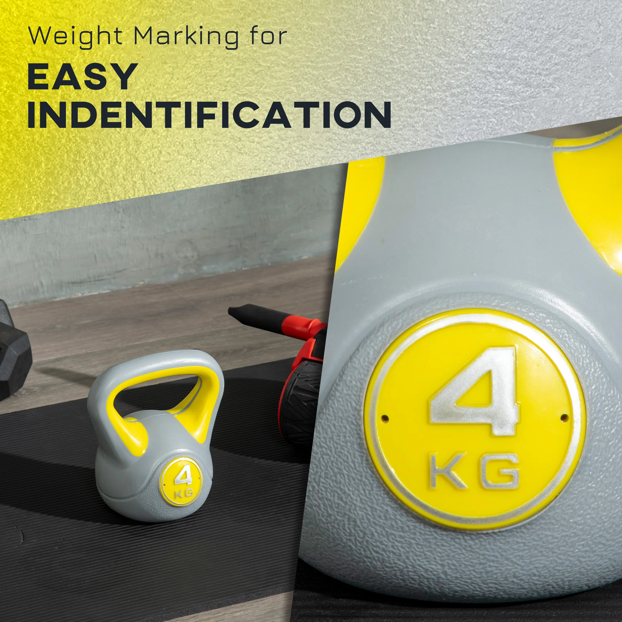 SPORTNOW 4kg Kettle Bell with Handle for Home Gym, Yellow and Grey - Image 4