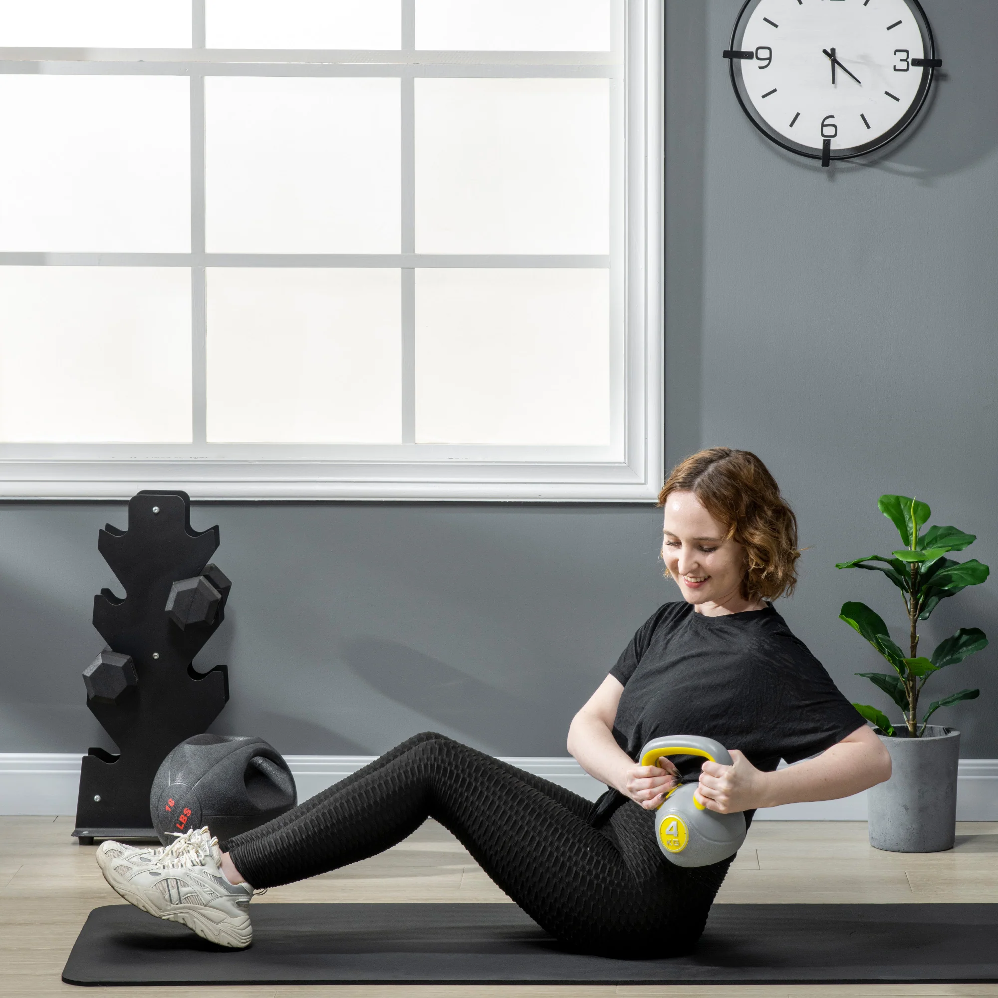SPORTNOW 4kg Kettle Bell with Handle for Home Gym, Yellow and Grey - Image 7